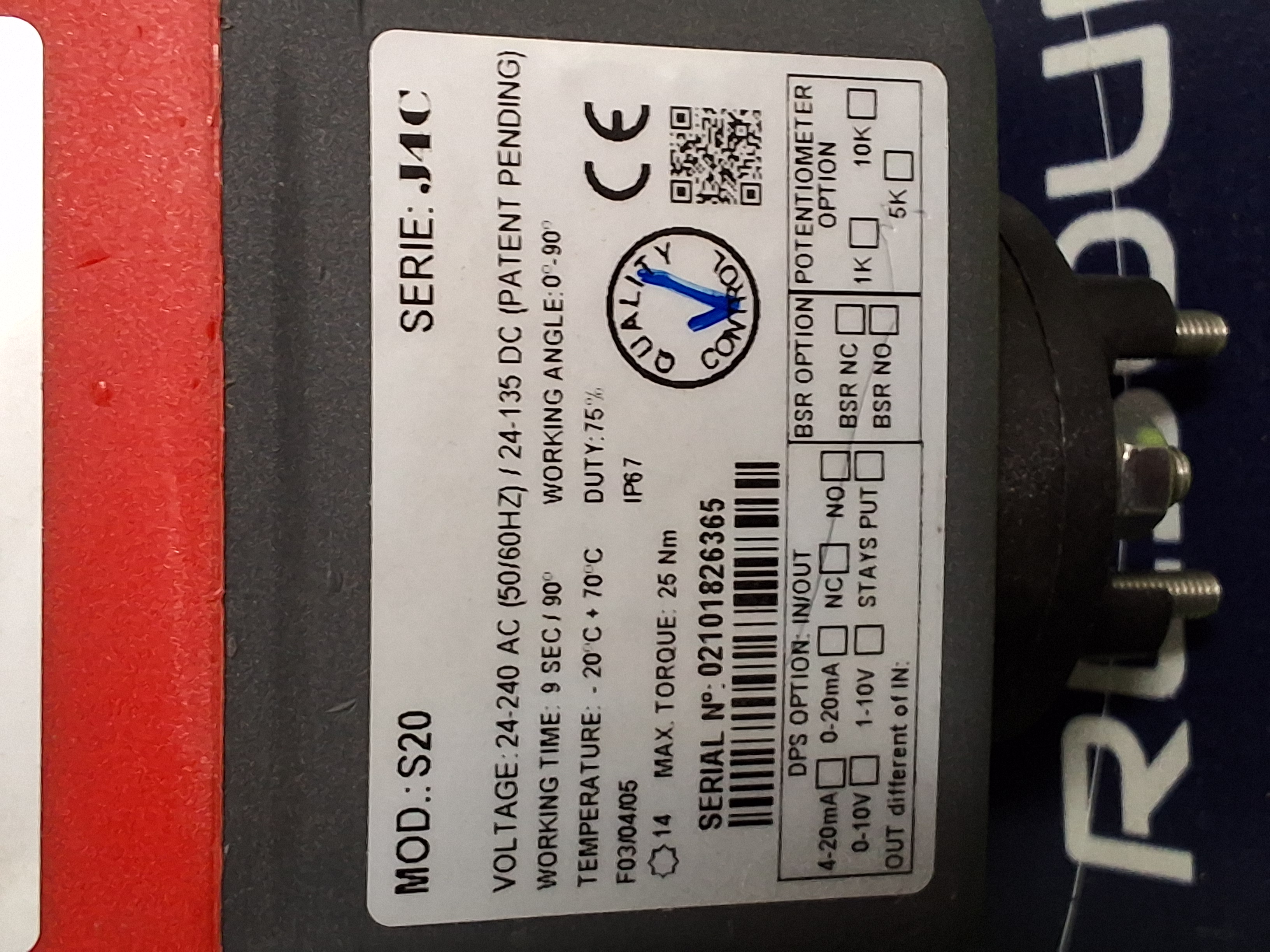 Used J+J J4C-S20 ELECTRIC ACTUATOR 24-240V AC 50/60Hz