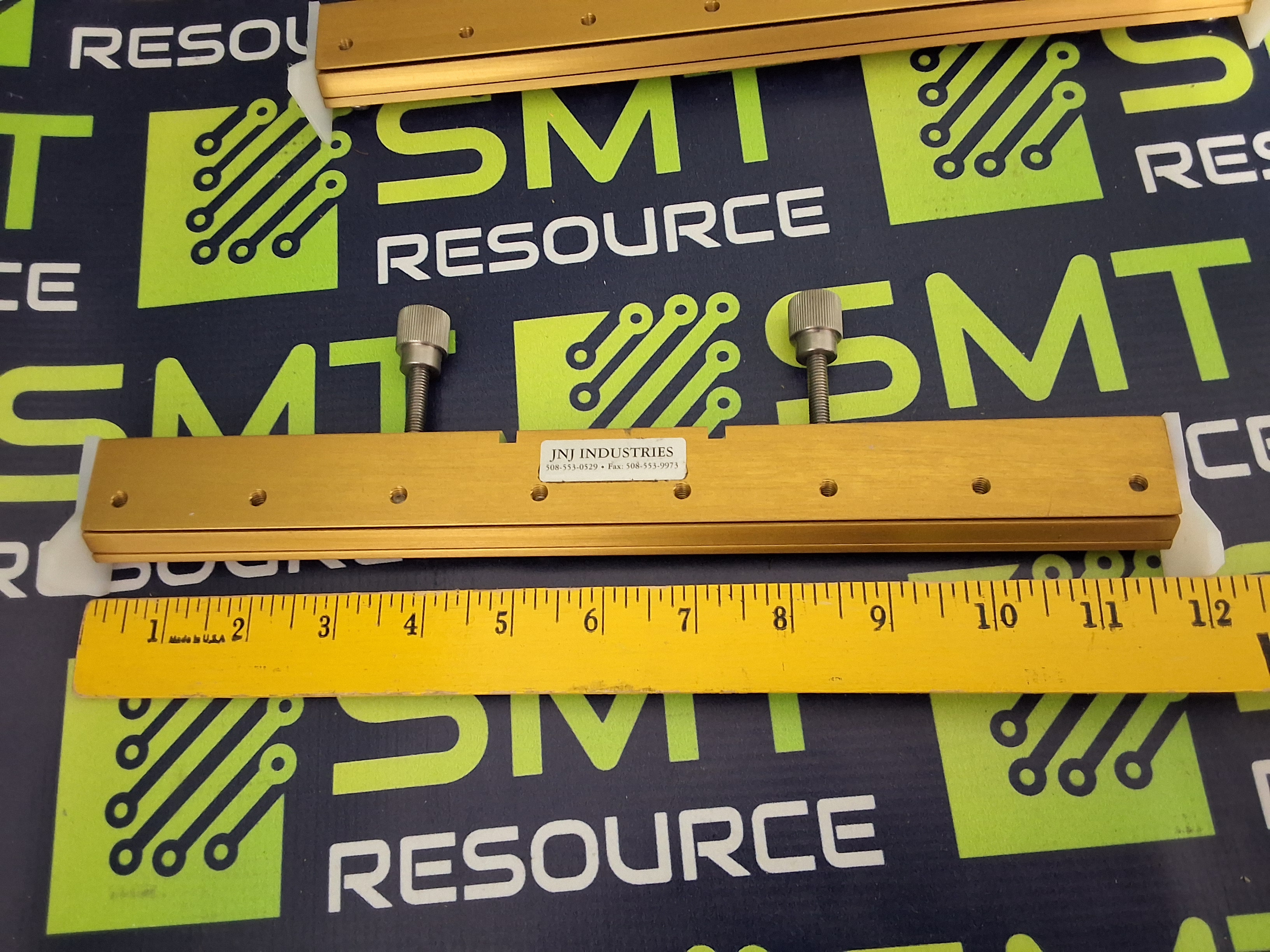 Used JNJ INDUSTRIES 12in GOLD METAL SMT STENCIL SQUEEGEE HOLDER - LOT OF 2 UNITS