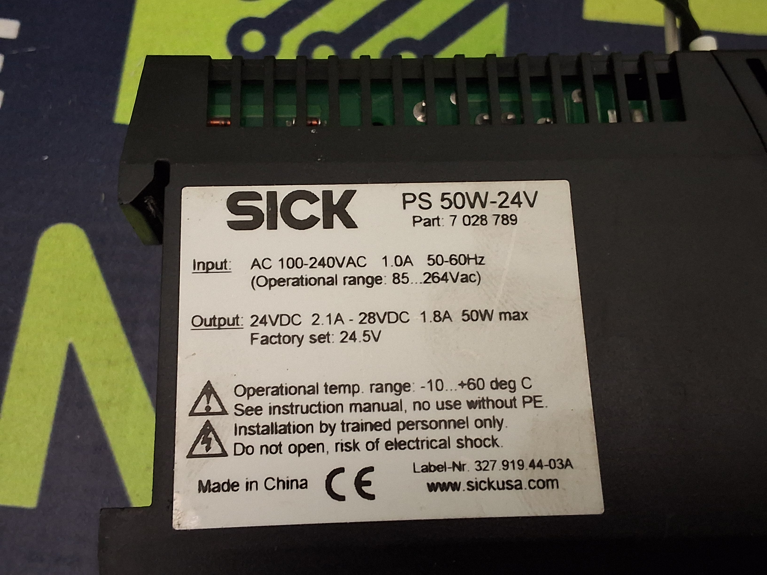 Used SICK PS 50W-24V / 7 028 789 POWER SUPPLY 100-240VAC 1A 50/60Hz