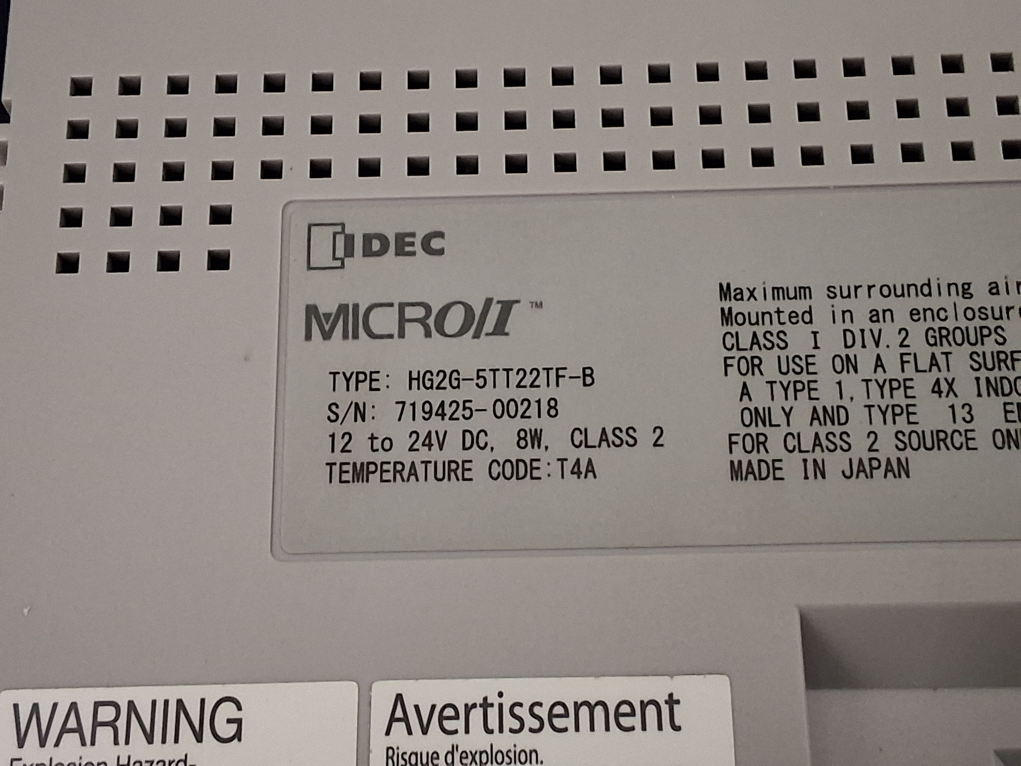 Used IDEC HG2G-5TT22TF-B / HG2G5TT22TFB HMI 5.7in TOUCHSCREEN COLOR MONITOR 