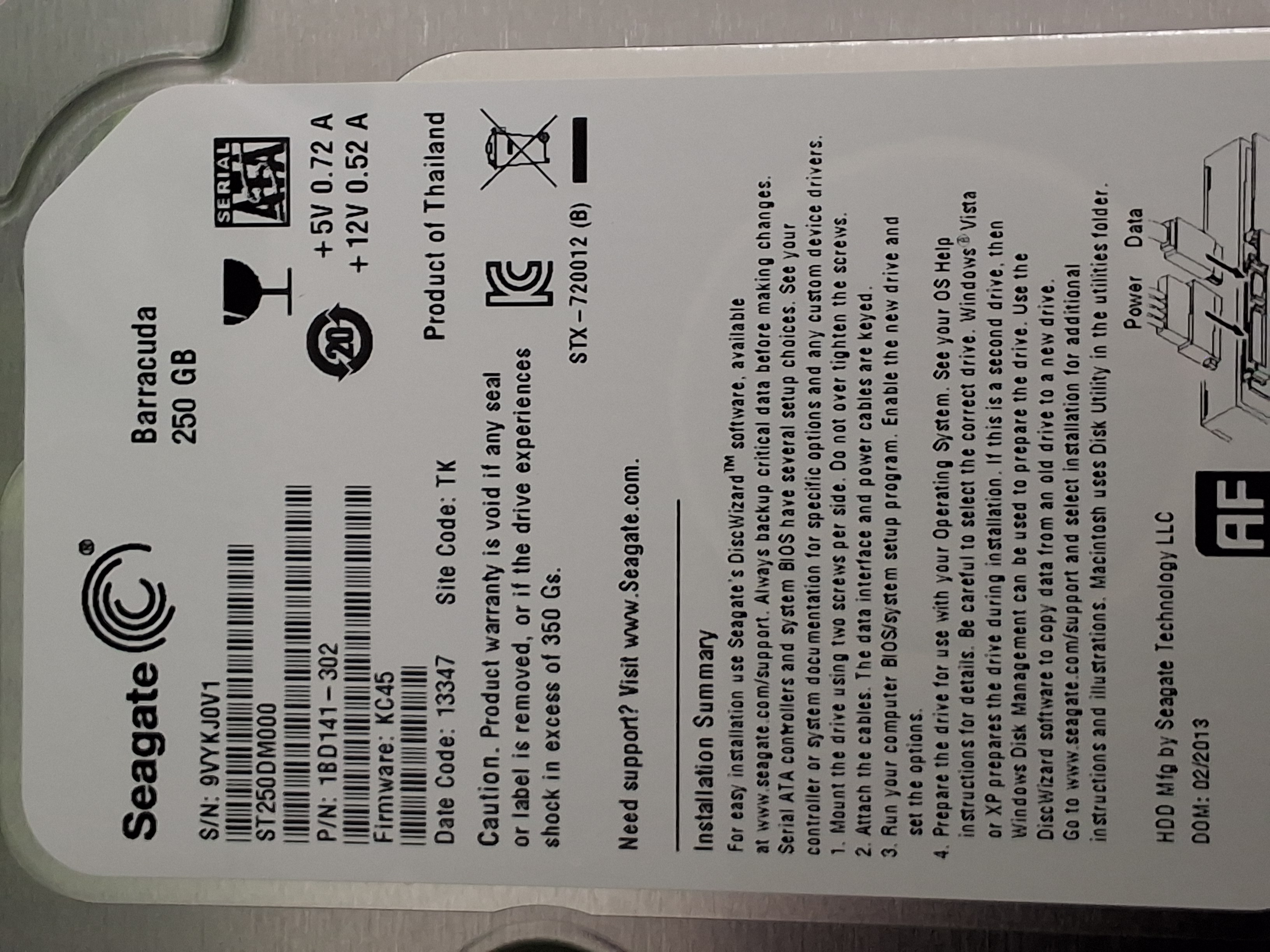 SEAGATE BARRACUDA 1BD141-302 HARD DRIVE 250GB - BRAND NEW