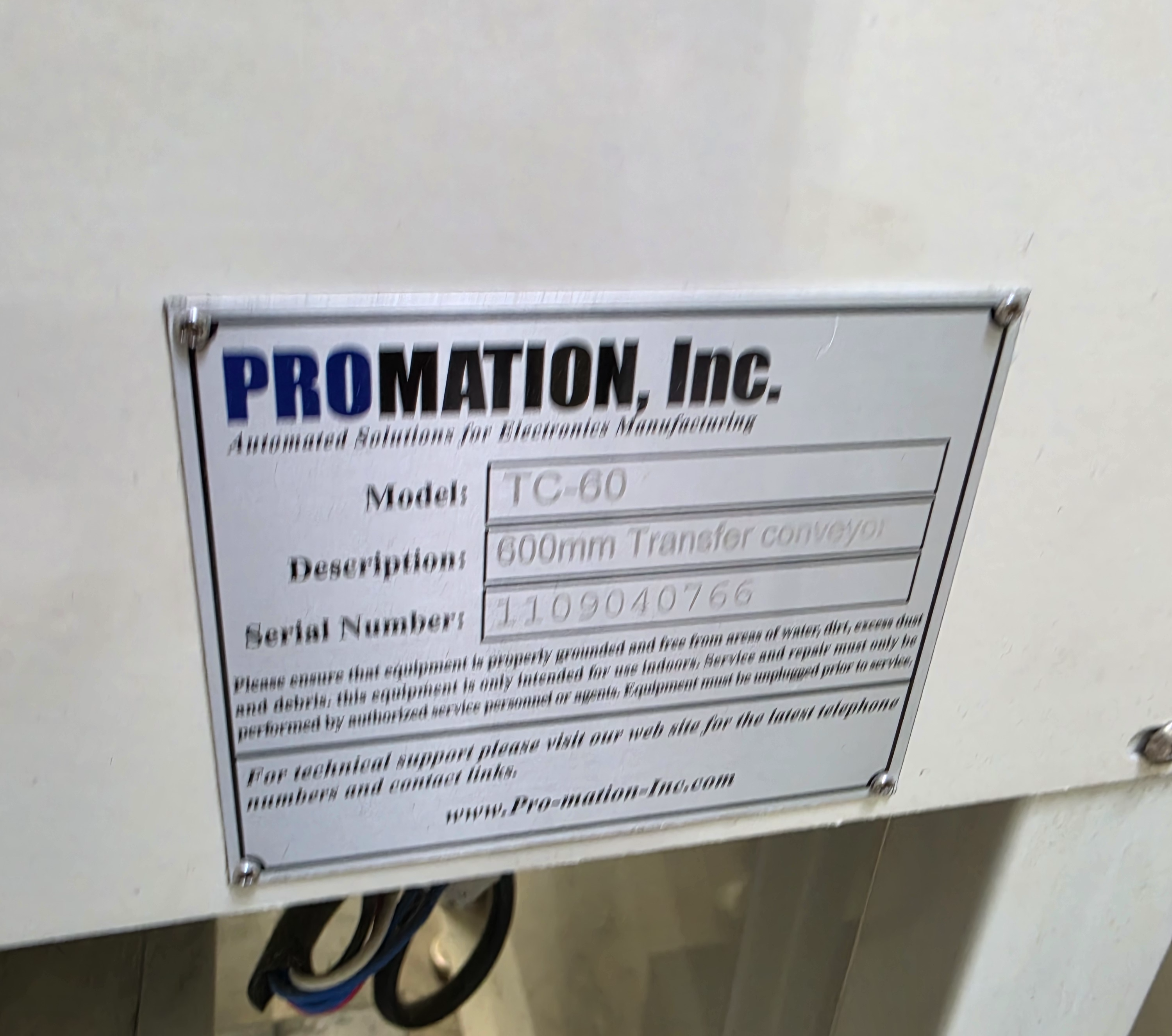 Used Promation TC‑60 Transfer Conveyor