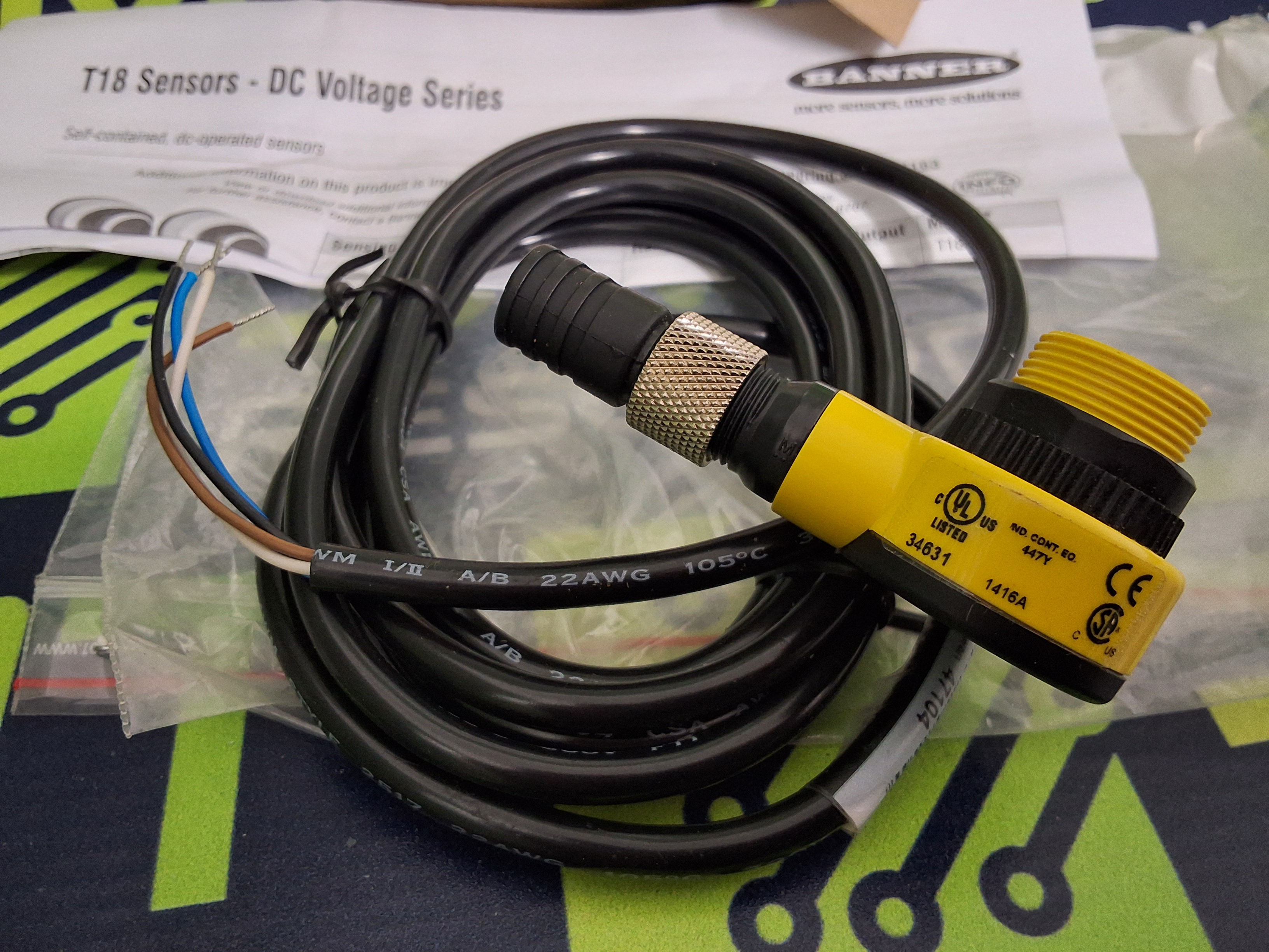 BANNER T18SP6DQ / 34631 PHOTOELECTRIC SENSOR WITH MQDC-406RA CABLE - BRAND NEW