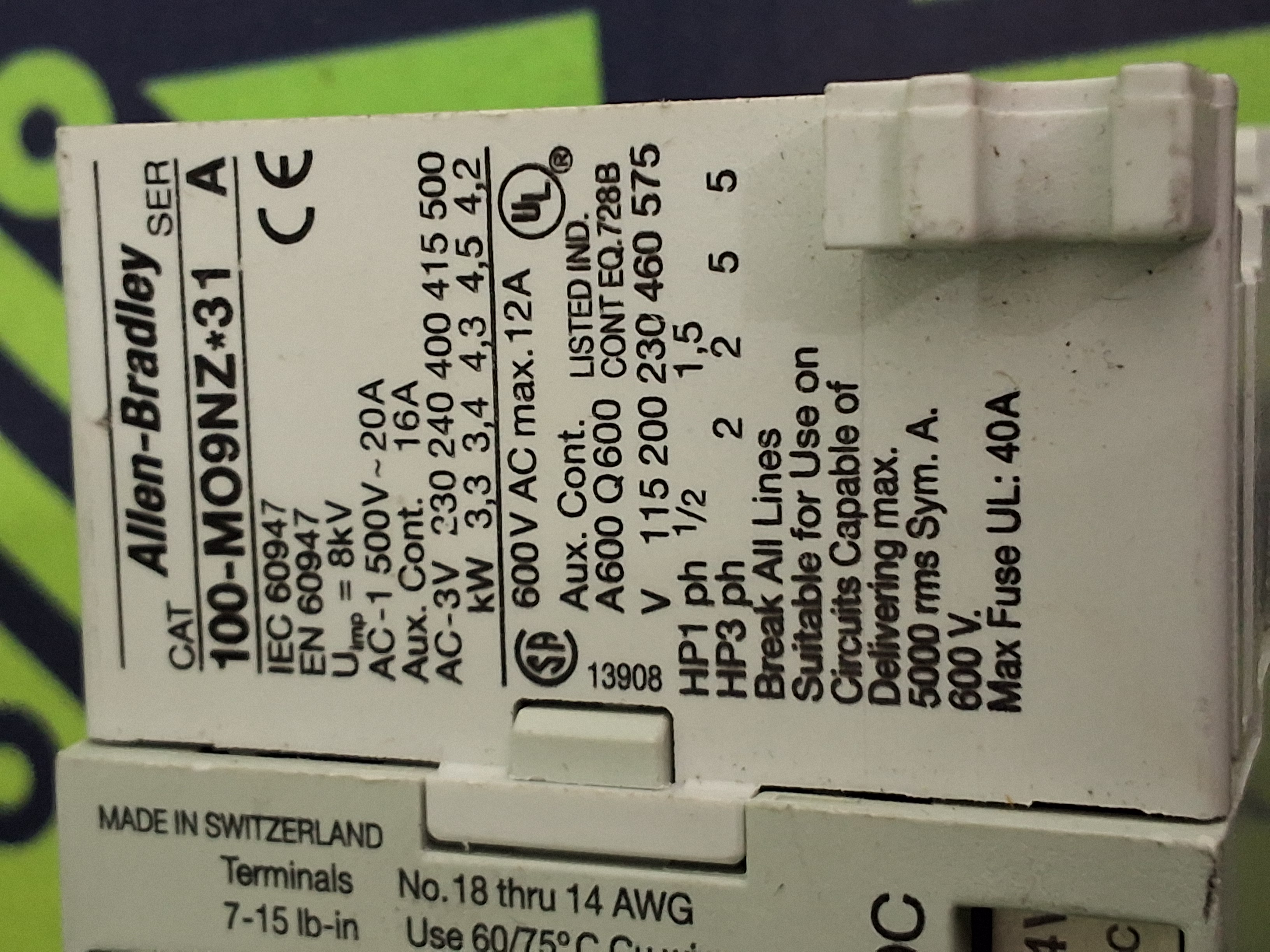 Used ALLEN-BRADLEY 100-309Z*31