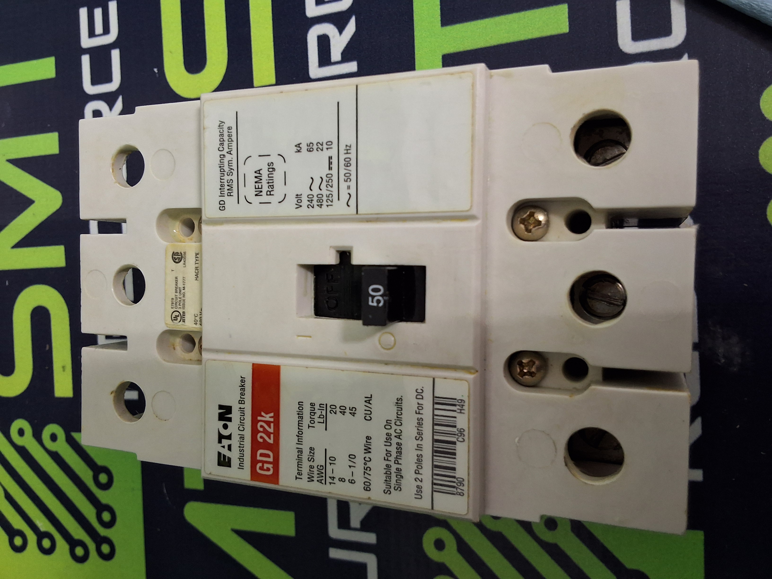 Used EATON GD22k MOLDED-CASE CIRCUIT BREAKER 3-POLE