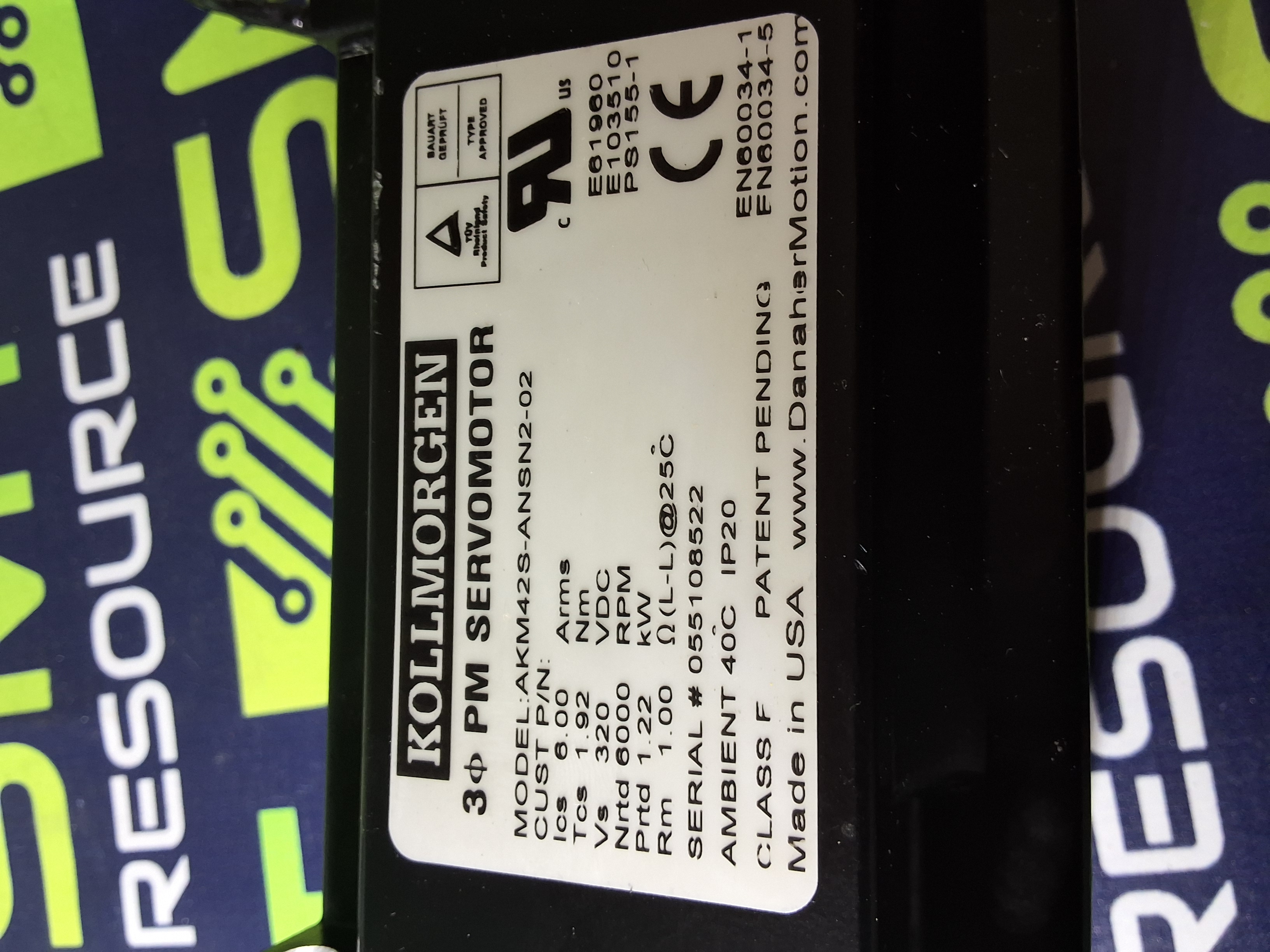 Used DANAHER KOLLMORGEN AKM42S-ANSN2-02 3Ø PM SERVO MOTOR 3 PHASE 320VDC 6000RPM