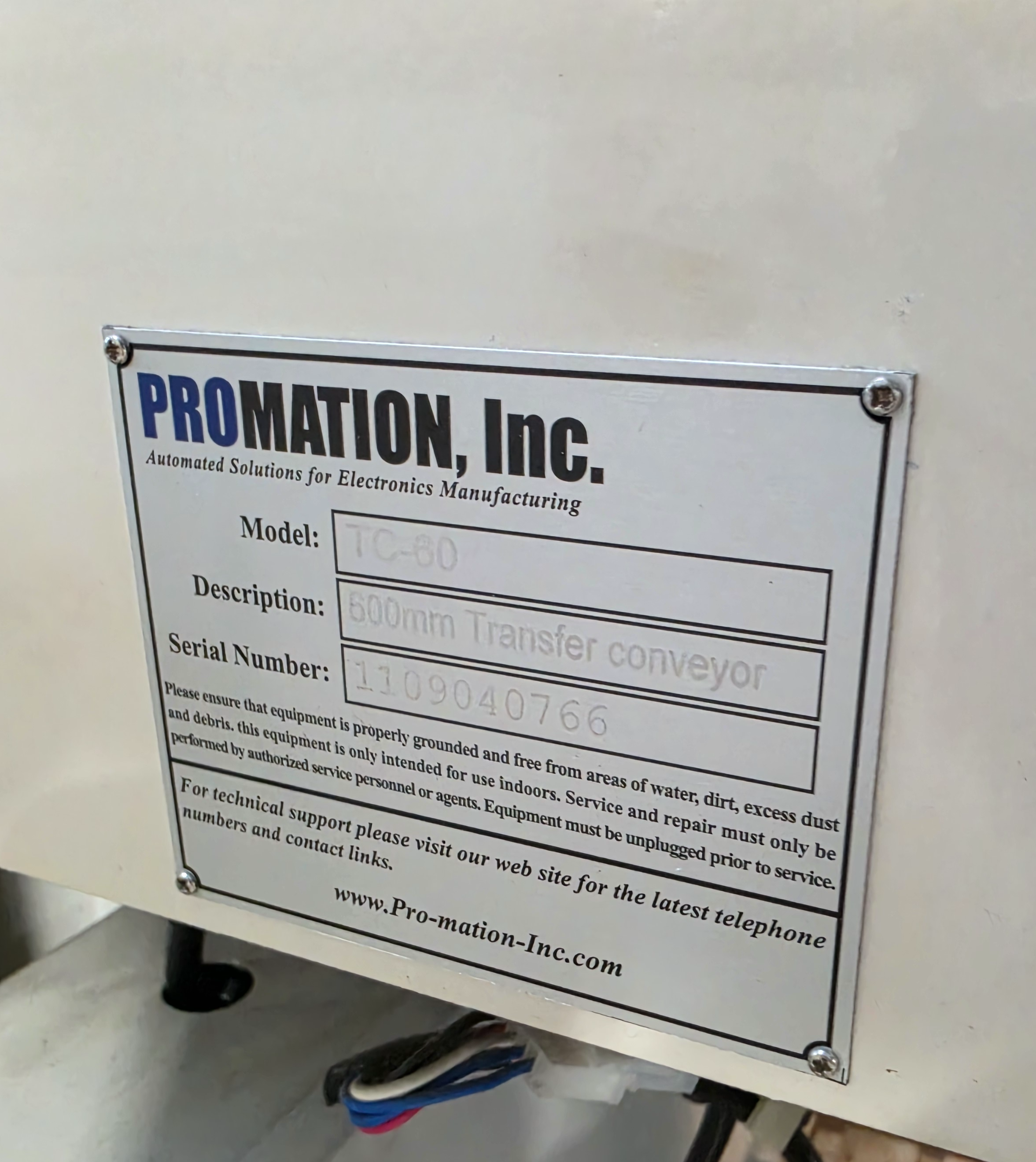 Used Promation TC‑60 Transfer Conveyor