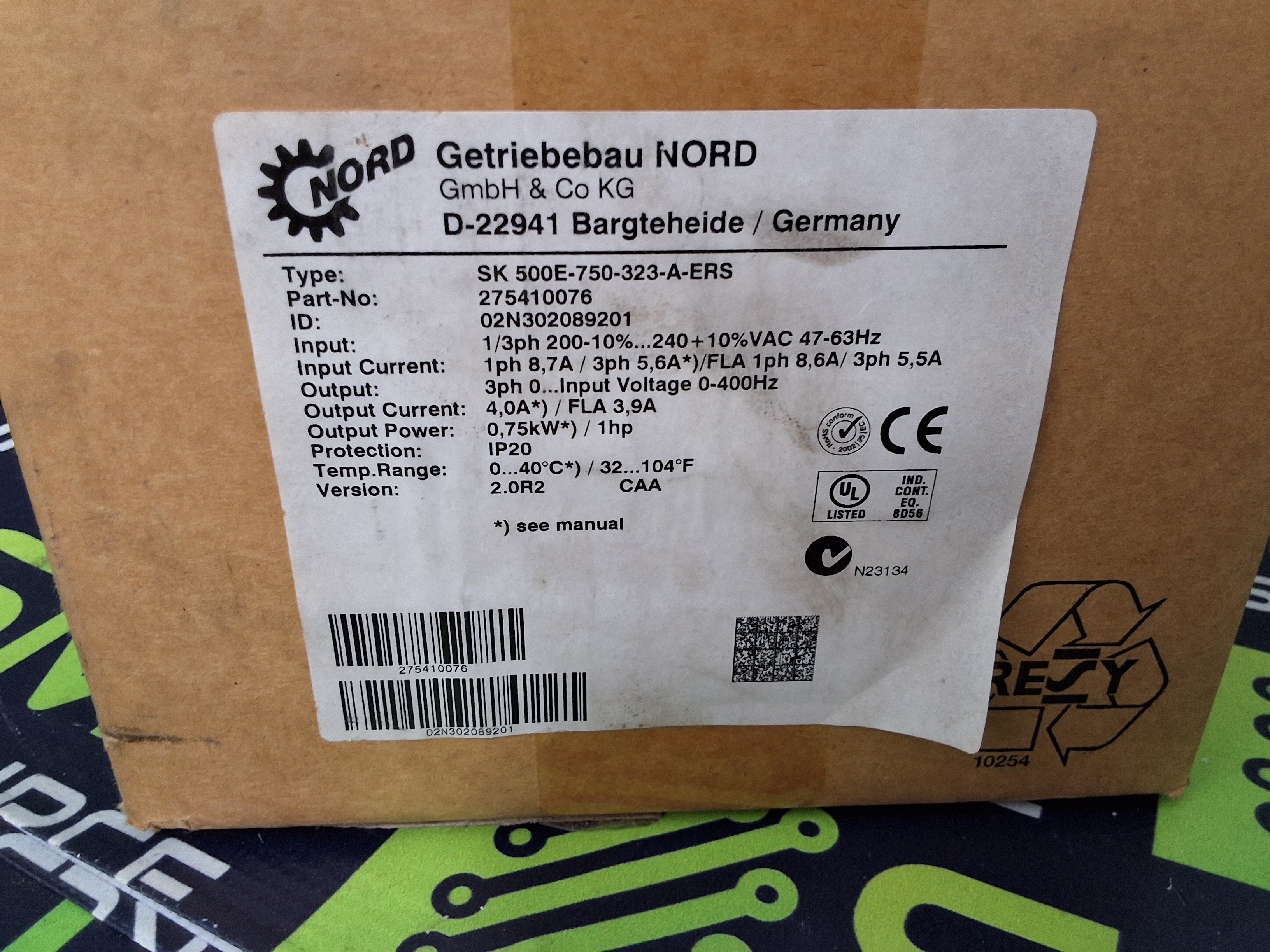 NORDAC SK 500E-750-323-A-ERS FREQUENCY INVERTER - BRAND NEW