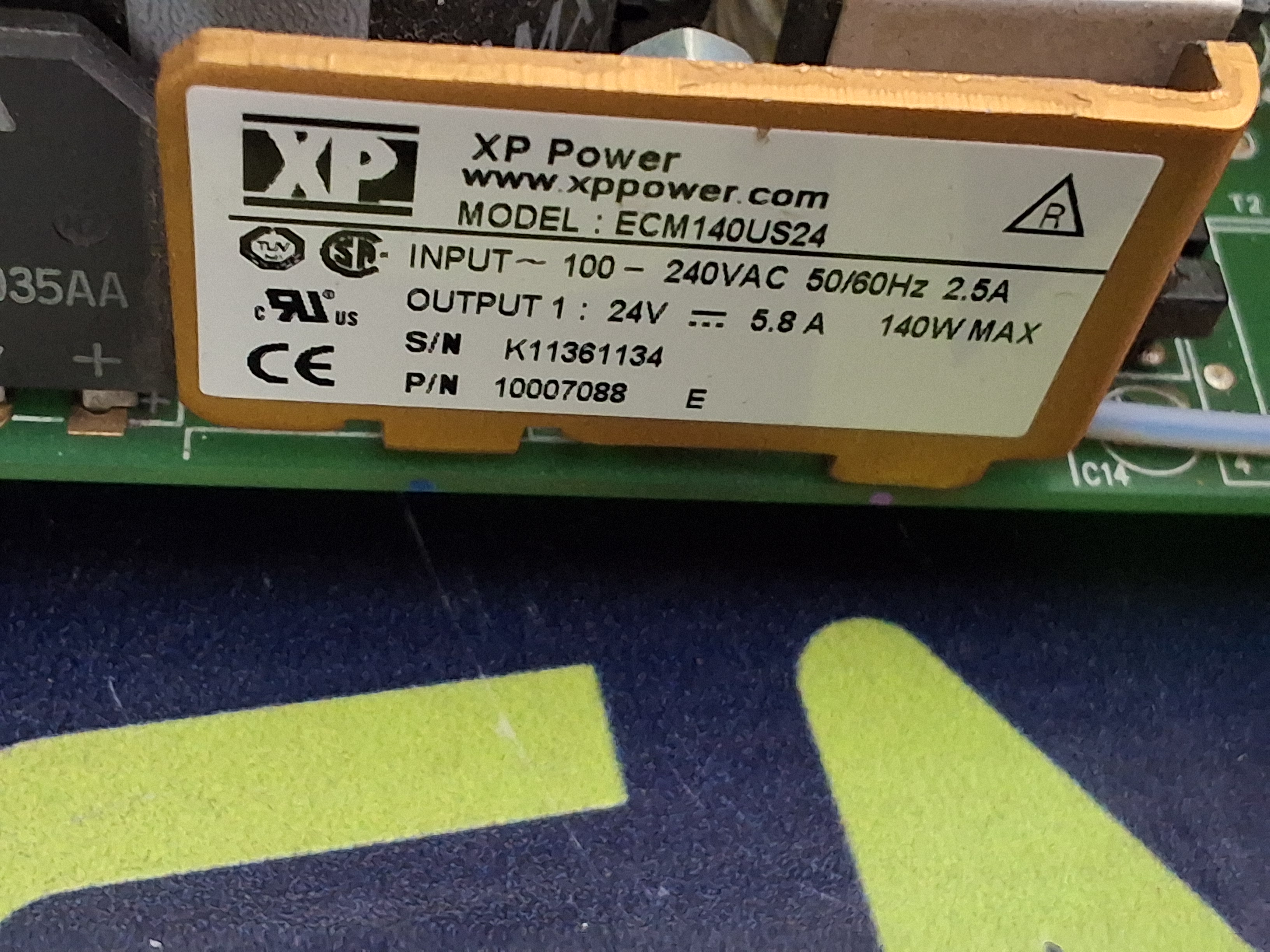 Used XP POWER ECM140US24 SWITCHING POWER SUPPLY 100-240VAC 2.5A 50/60Hz