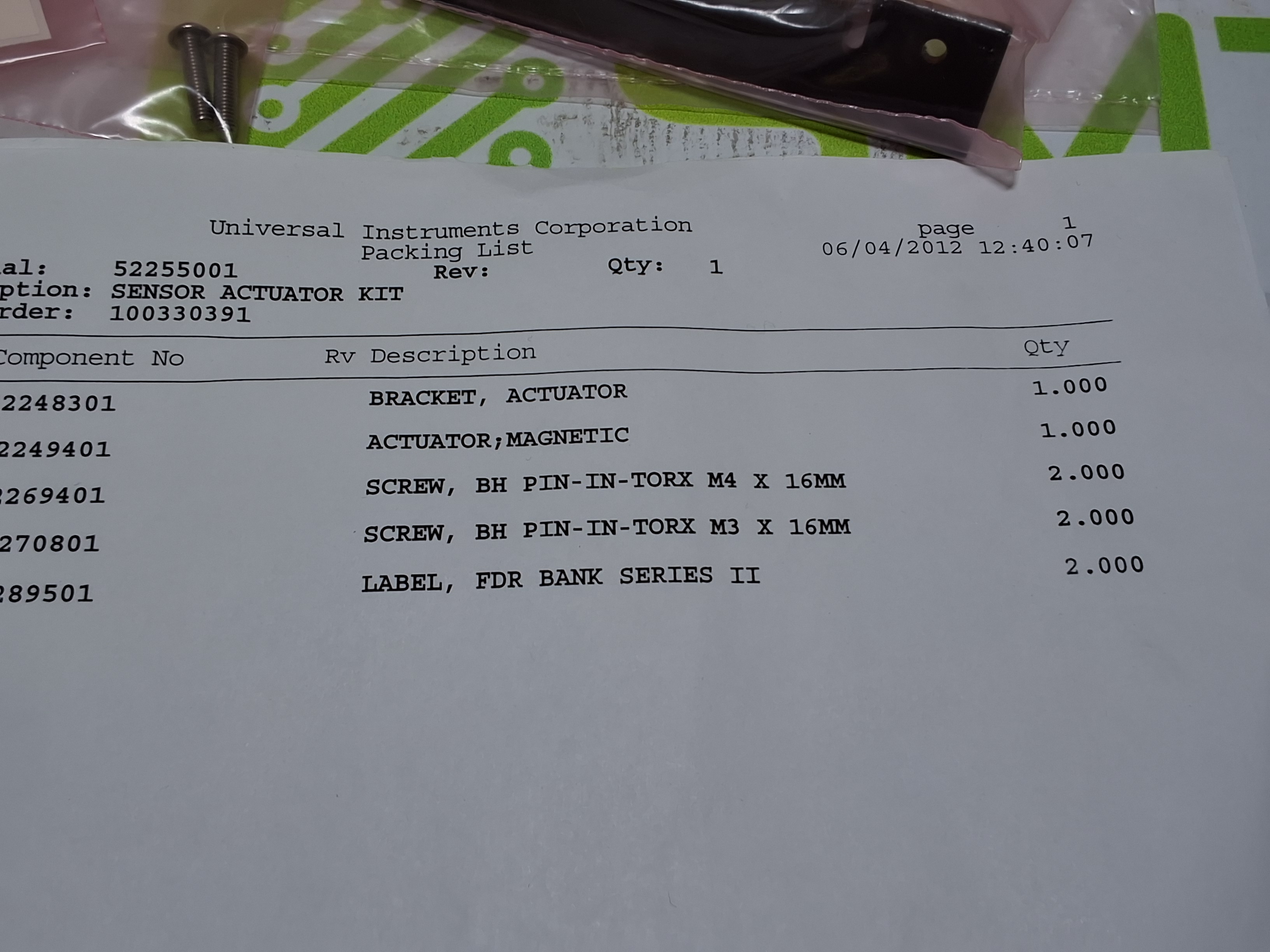 UNIVERSAL INSTRUMENTS 52255001 SENSOR ACTUATOR KIT - BRAND NEW