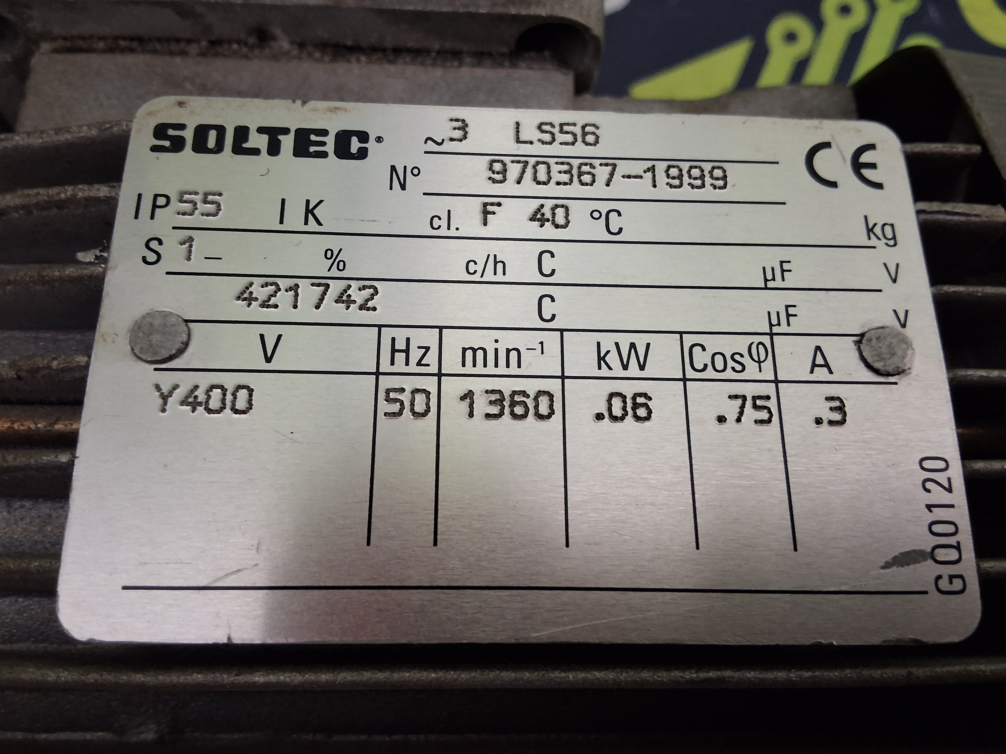 Used SOLTEC 3 LS56 MOTOR WITH LEROY SOMER MB2101 M50 C WORM GEAR REDUCER