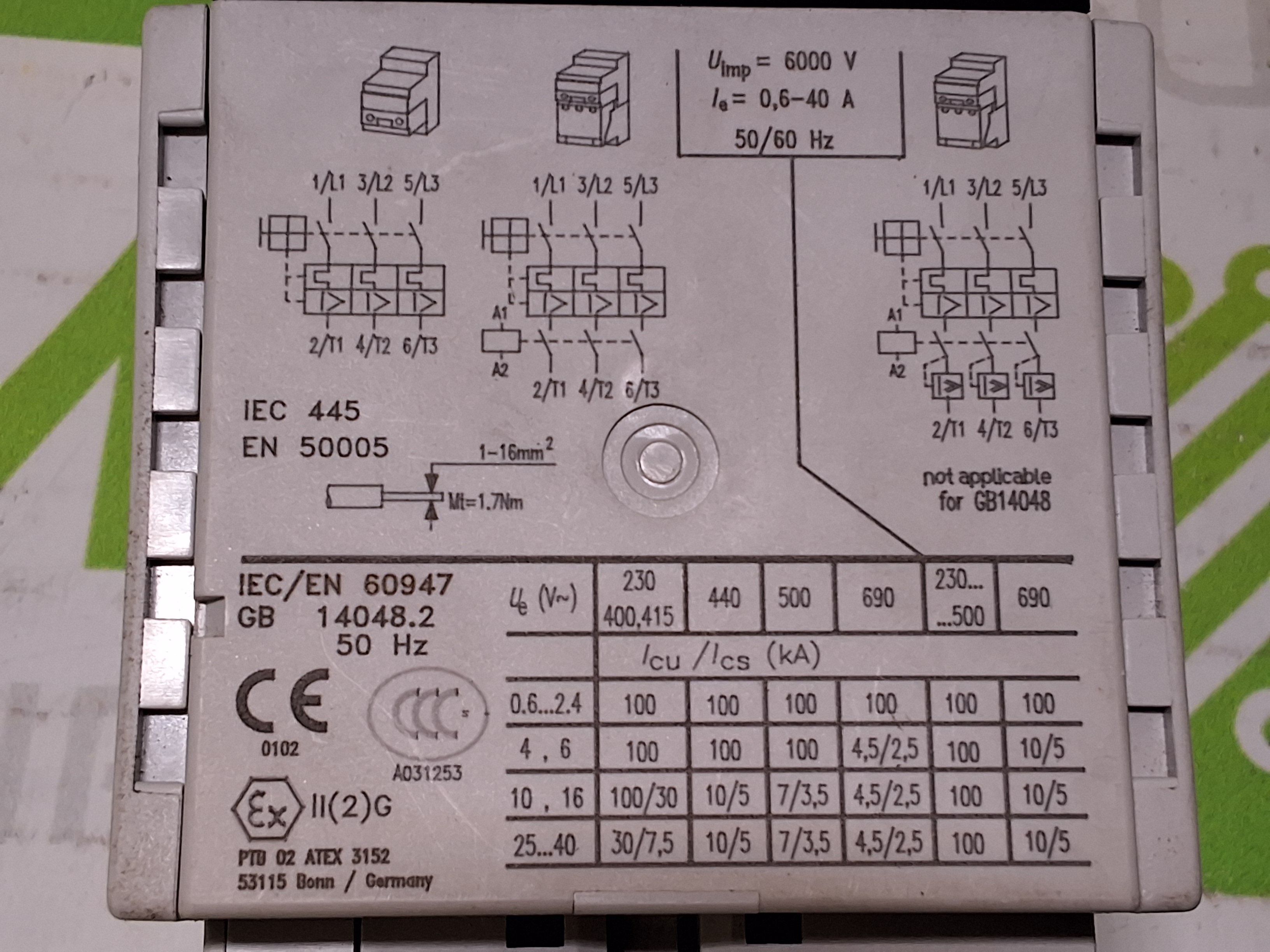 Used MOELLER ZM-16-PKZ2 TRIP MODULE WITH PKZ 2 CIRCUIT BREAKER