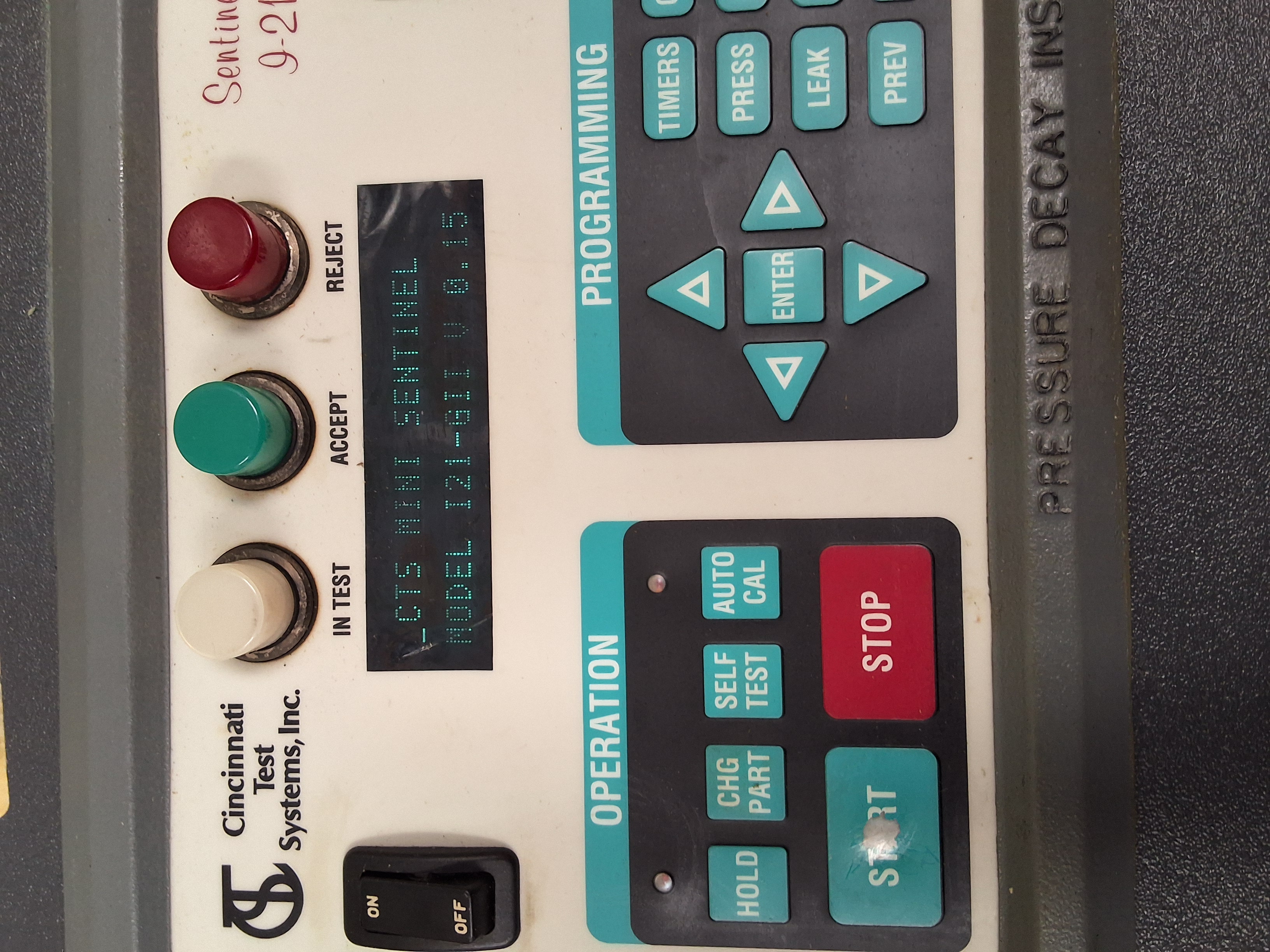 Used CINCINNATI TEST SYSTEMS SENTINEL I-21 PRESSURE DECAY LEAK TESTER / INSTRUMENT