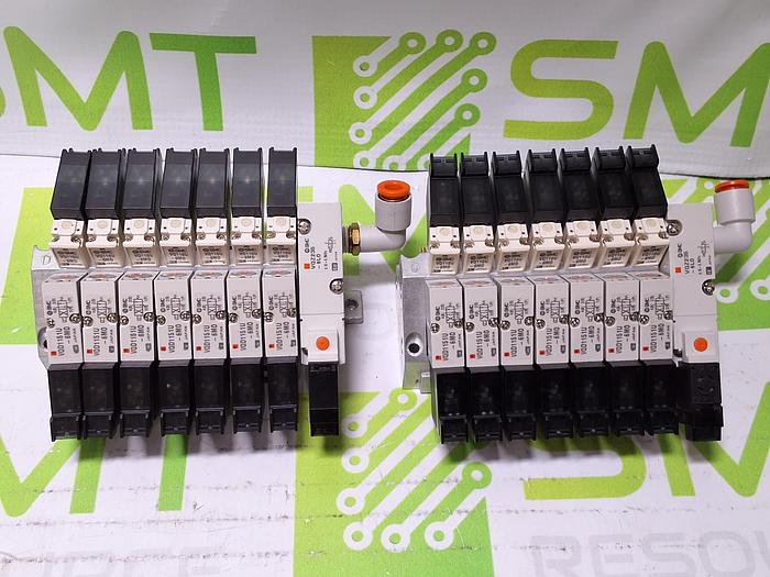 Used SMC PNEUMATIC 7X SOLENOID VALVE MANIFOLD VQZ235-6LO WITH 7 PORTS 