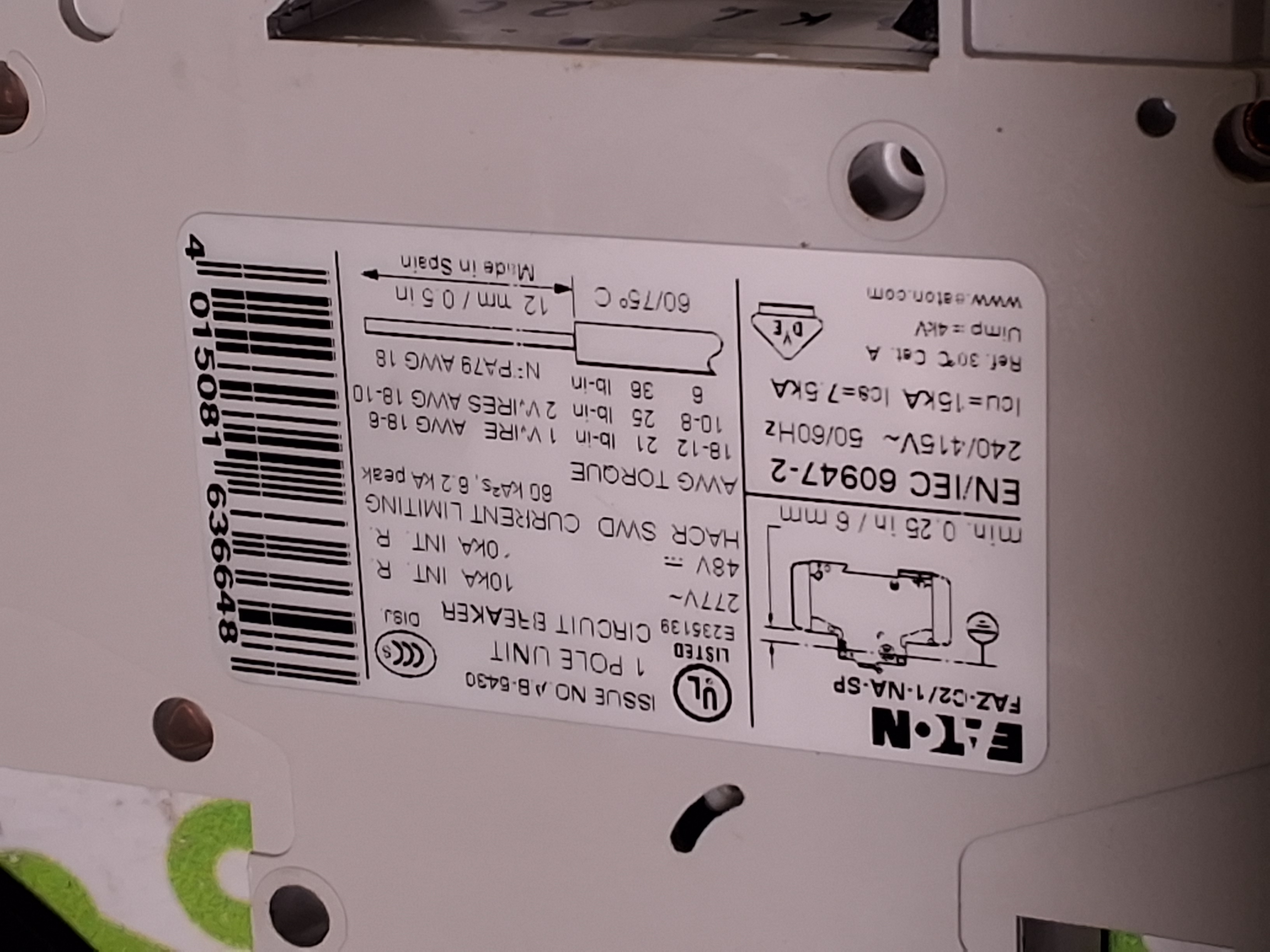 Used ALTECH CORP. PS-S6005 POWER SUPPLY WITH EATON FAZ-C2/1-NA CIRCUIT BREAKER