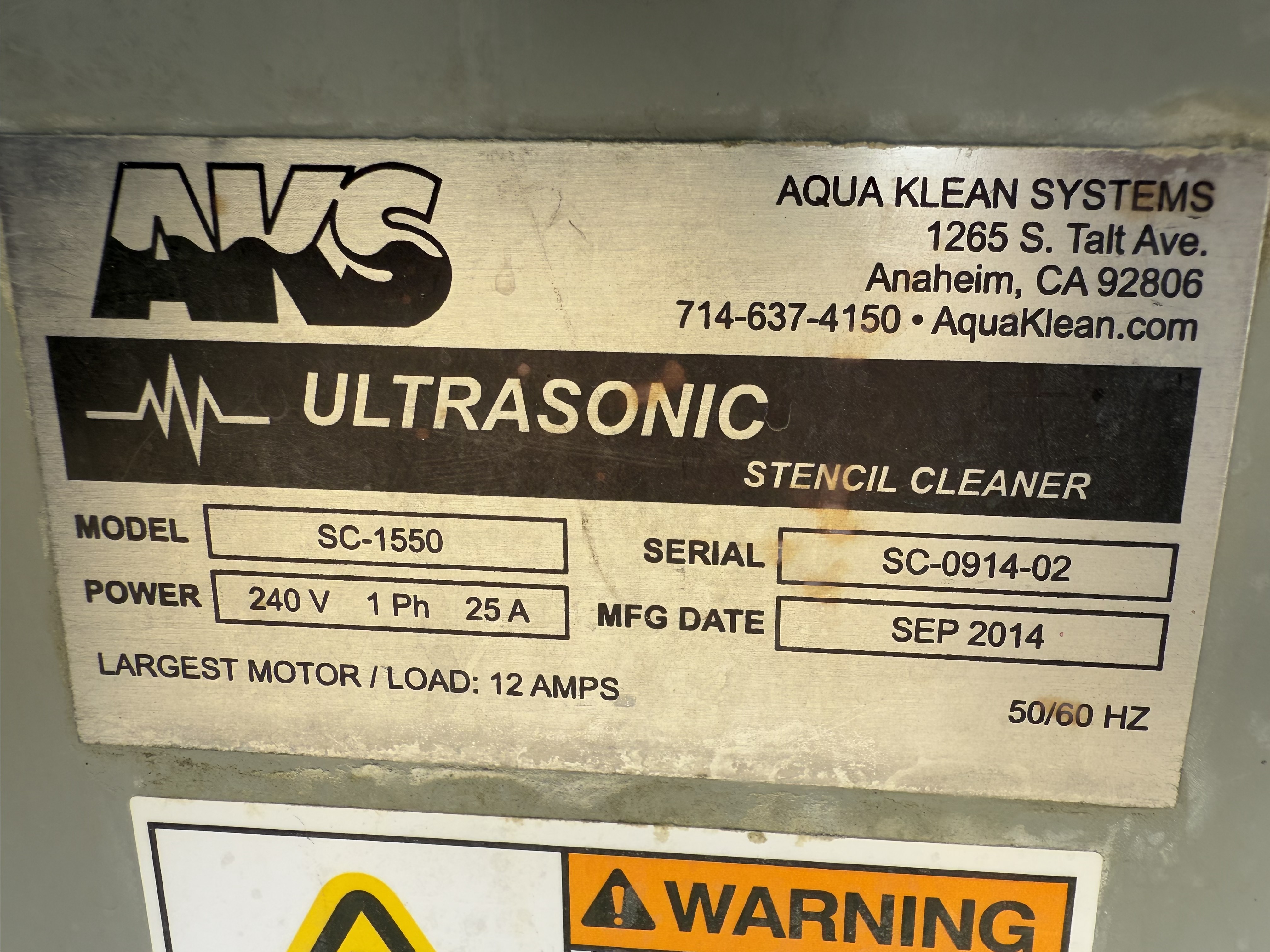 Used Aqua Klean SC‑1550 Ultrasonic Stencil Cleaner