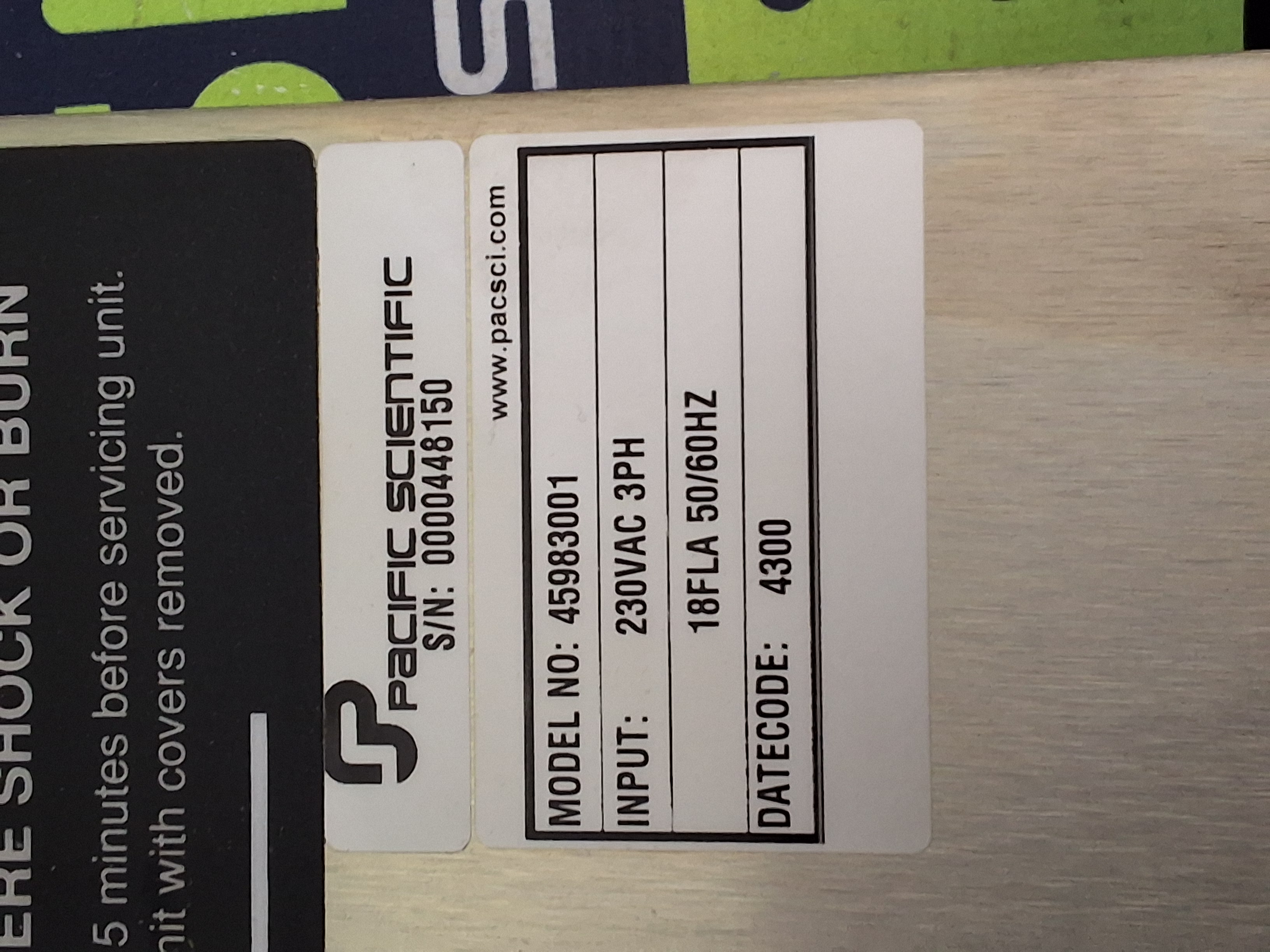 Used PACIFIC SCIENTIFIC SC904 SERVO DRIVE 45983001 230VAC 3-PHASE 50/60Hz