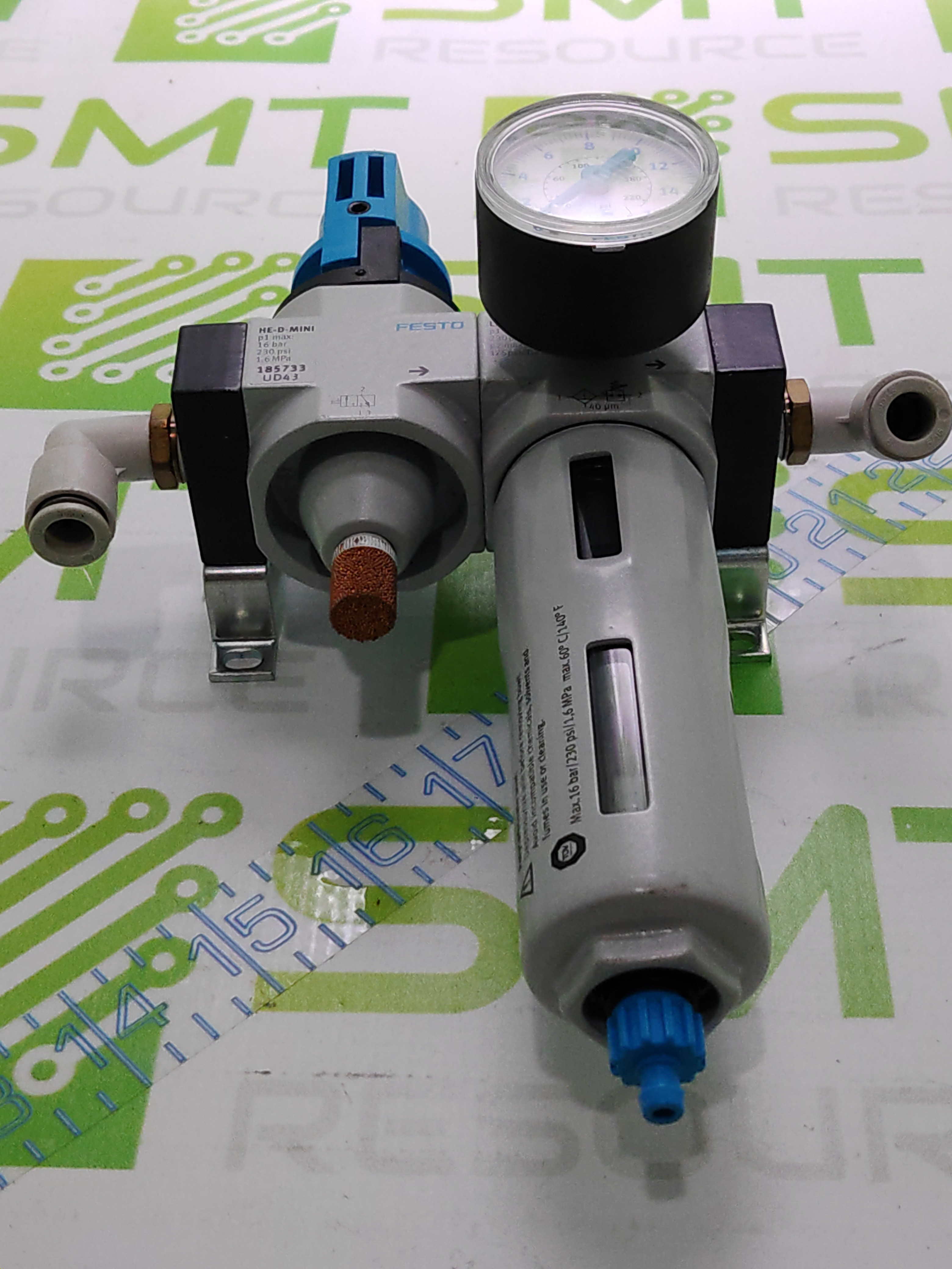 Used FESTO LFR-D-MINI FILTER REGULATOR W/ HE-D-MINI SHUT OFF