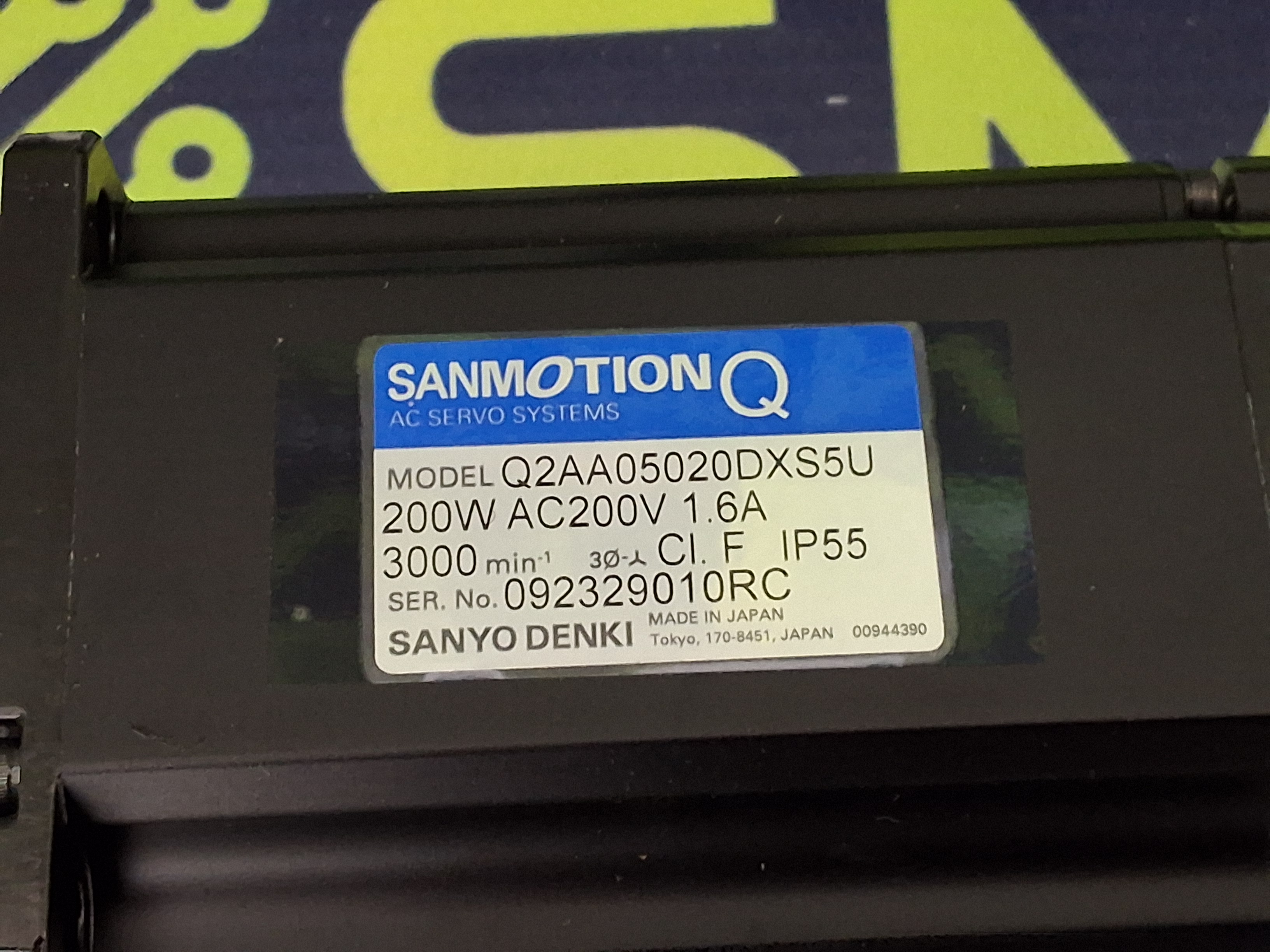 SANYO DENKI Q2AA05020DXS5U AC SERVO MOTOR 200W 200VAC 1.6A - BRAND NEW