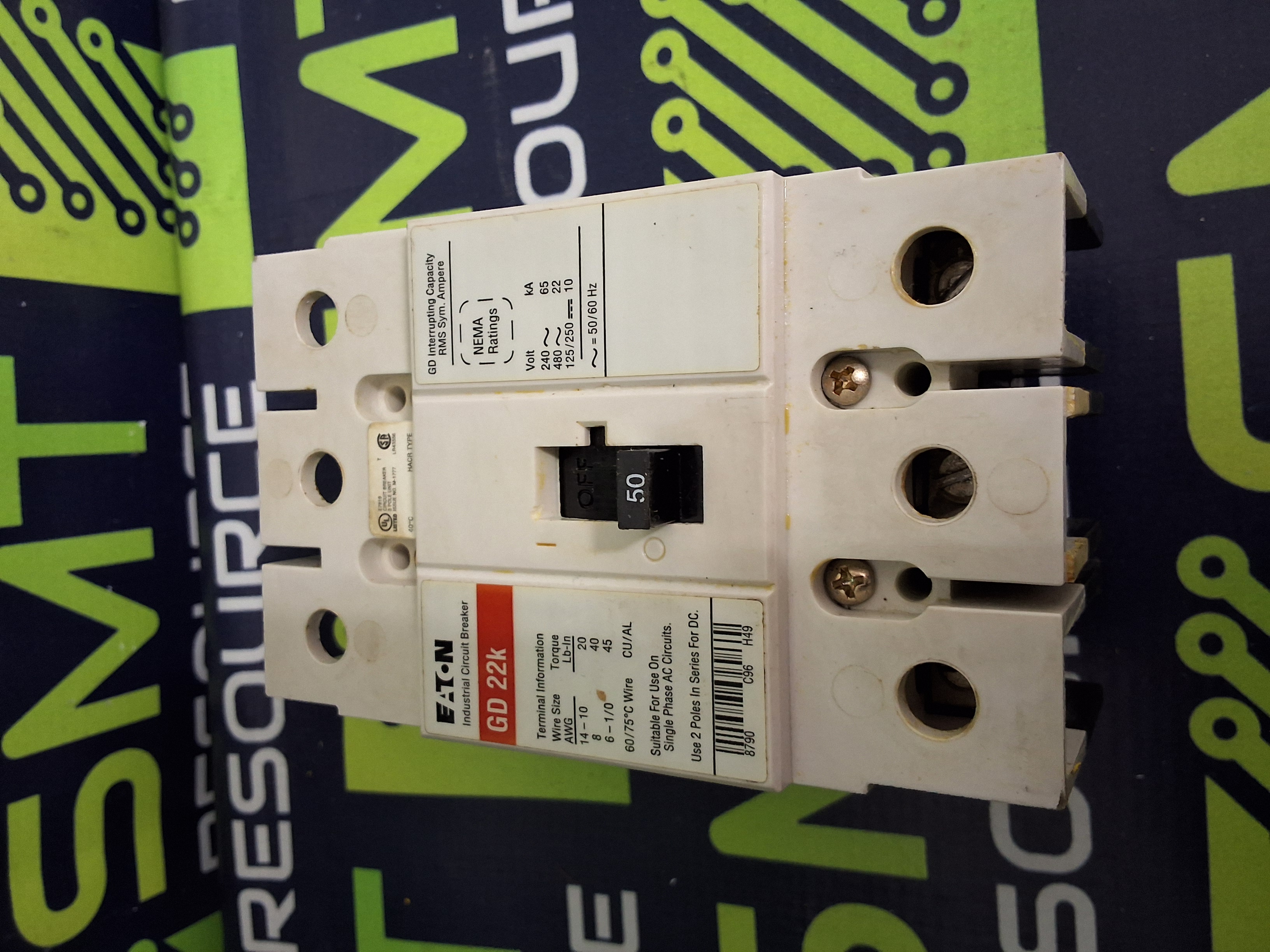 Used EATON GD22k MOLDED-CASE CIRCUIT BREAKER 3-POLE