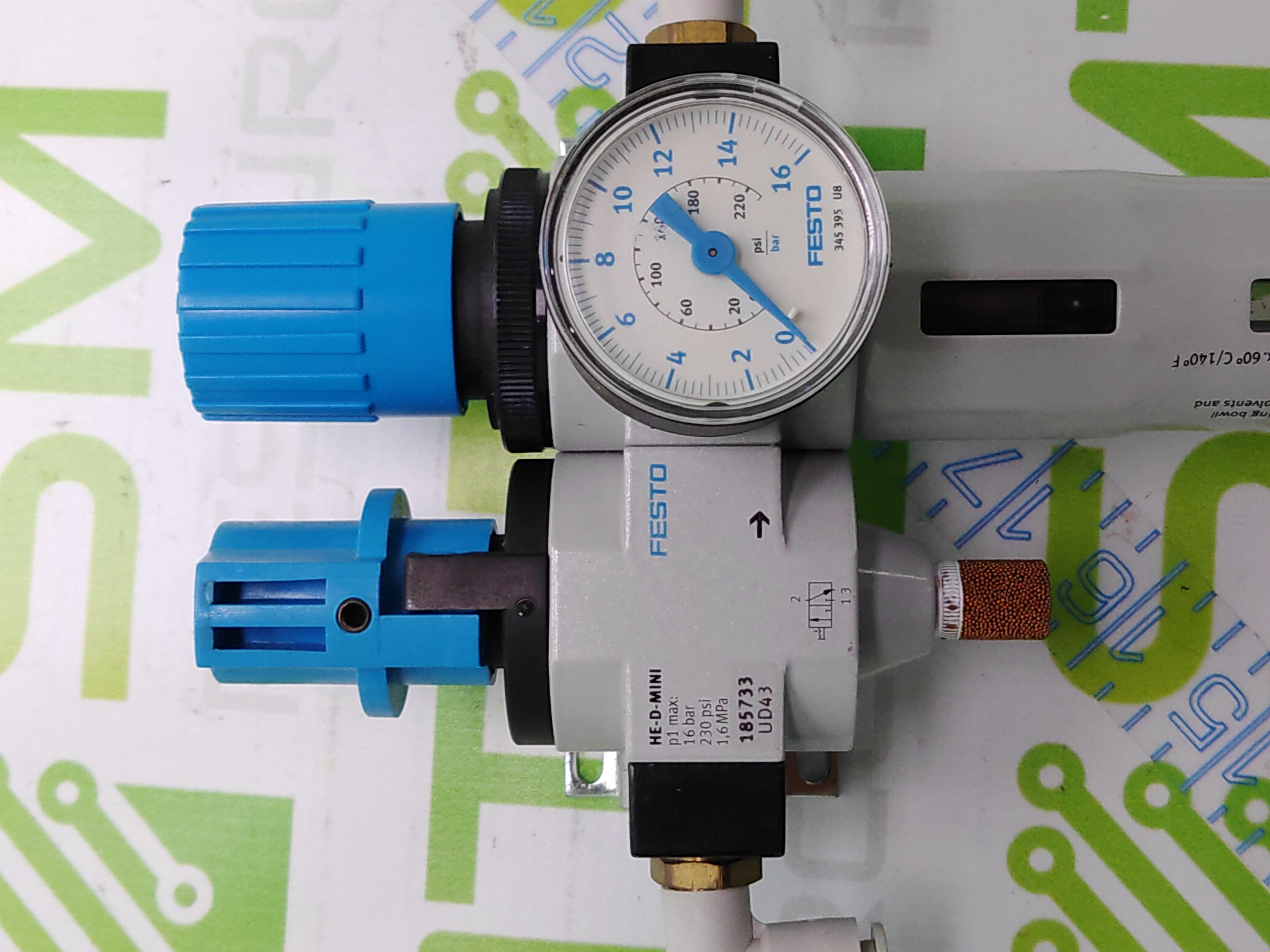 Used FESTO LFR-D-MINI FILTER REGULATOR W/ HE-D-MINI SHUT OFF