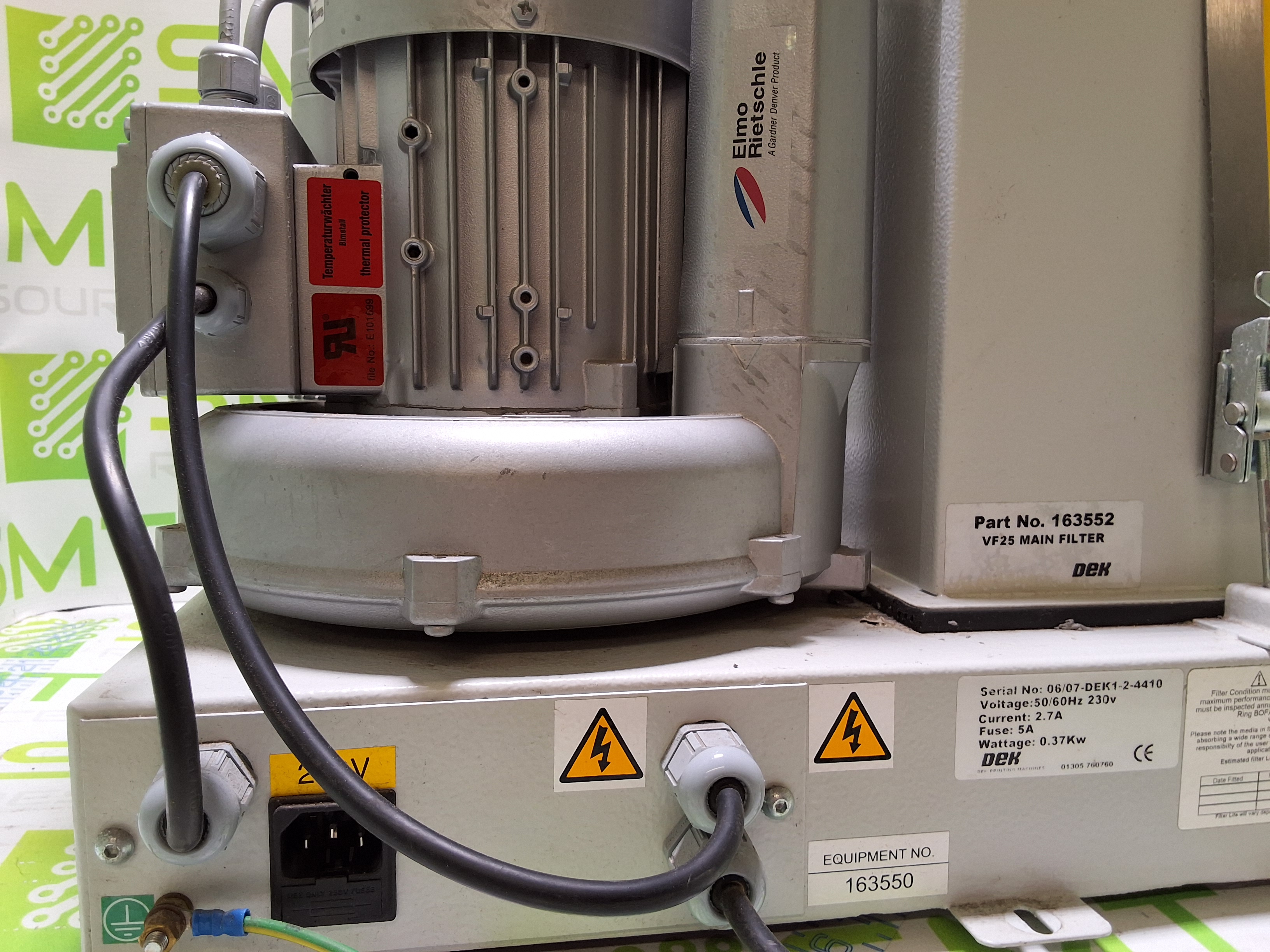 Used DEK 163550 SCREEN PRINTER VACUUM PUMP ASSEMBLY 163552 