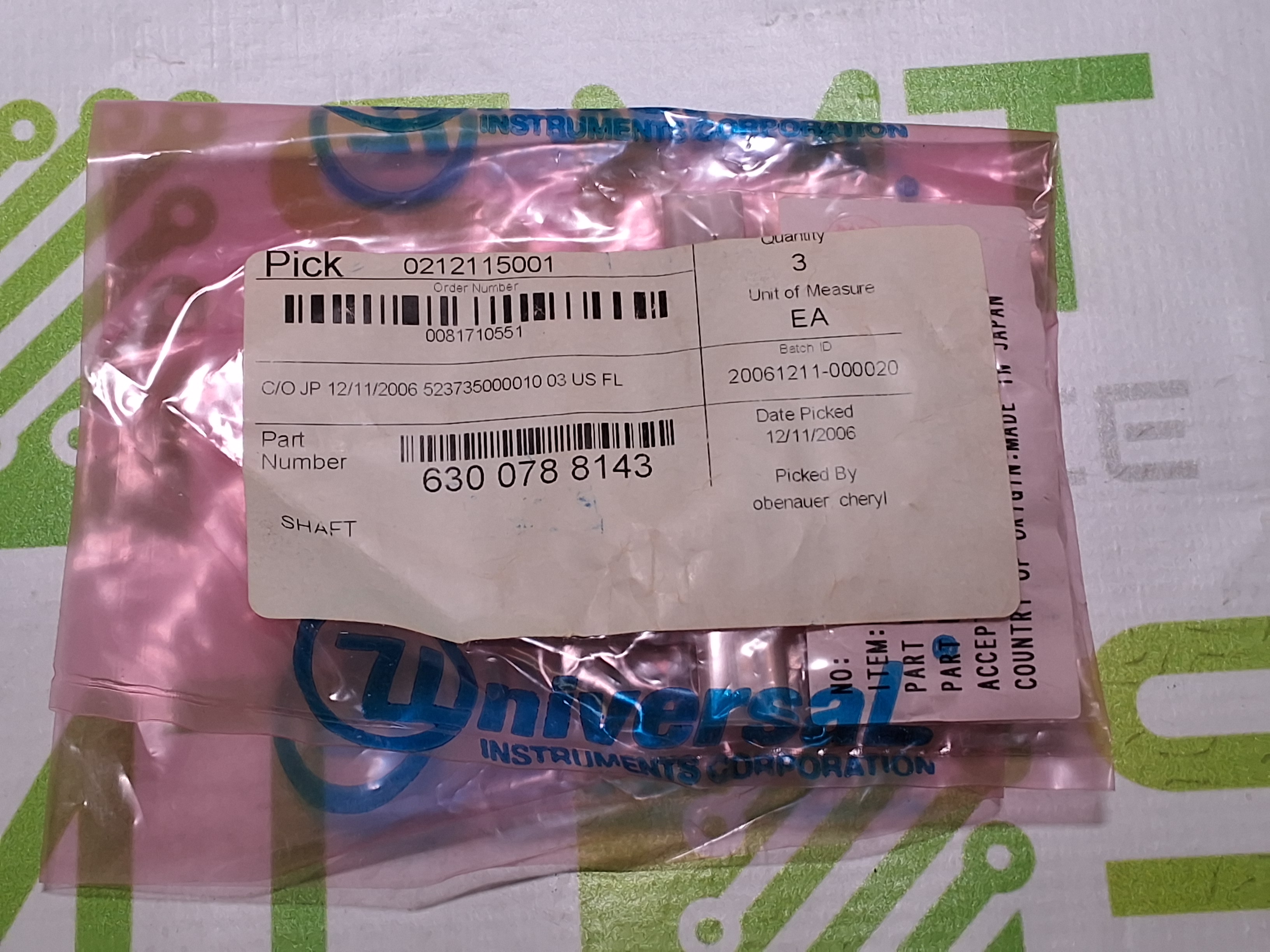 UNIVERSAL INSTRUMENTS 6300788143 SHAFT - LOT OF 3 - NEW