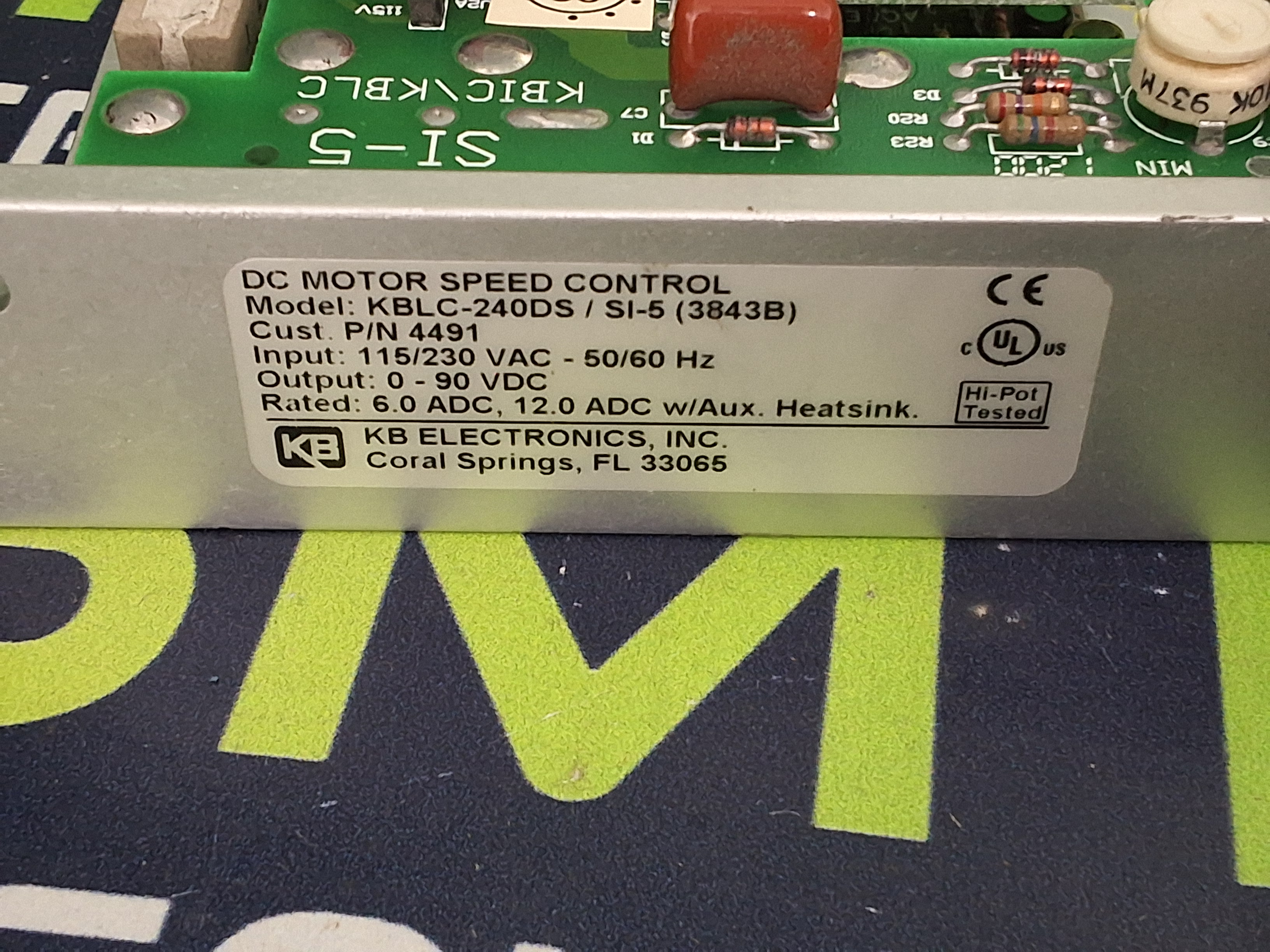 Used KB Electronics KBLC-240DS / SI-5 (3843B) DC Motor Speed Controller 0-90VDC