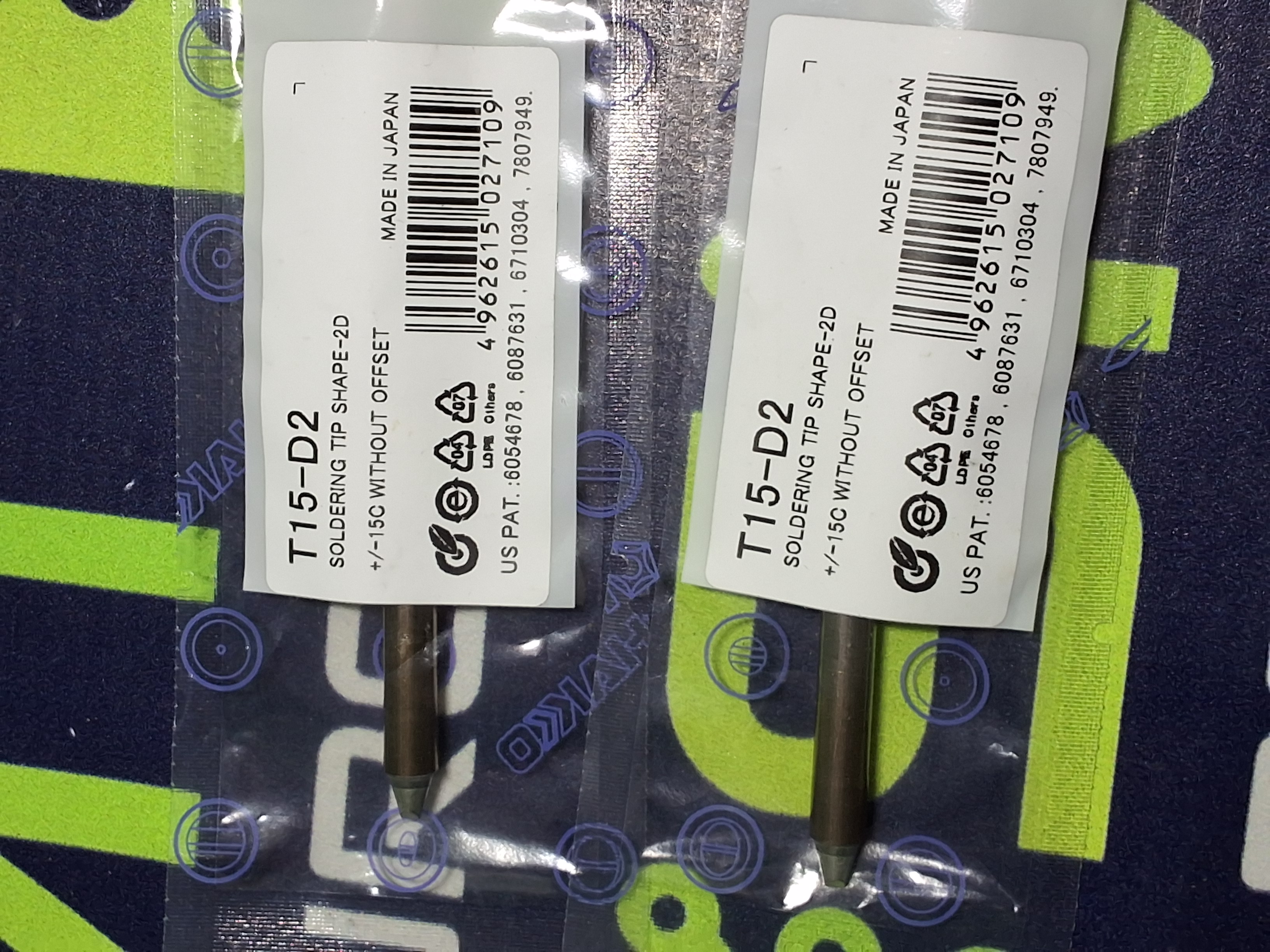 HAKKO T15-D2 SOLDERING TIP; CHISEL 2.0 x 5mm - LOT OF 2 - BRAND NEW