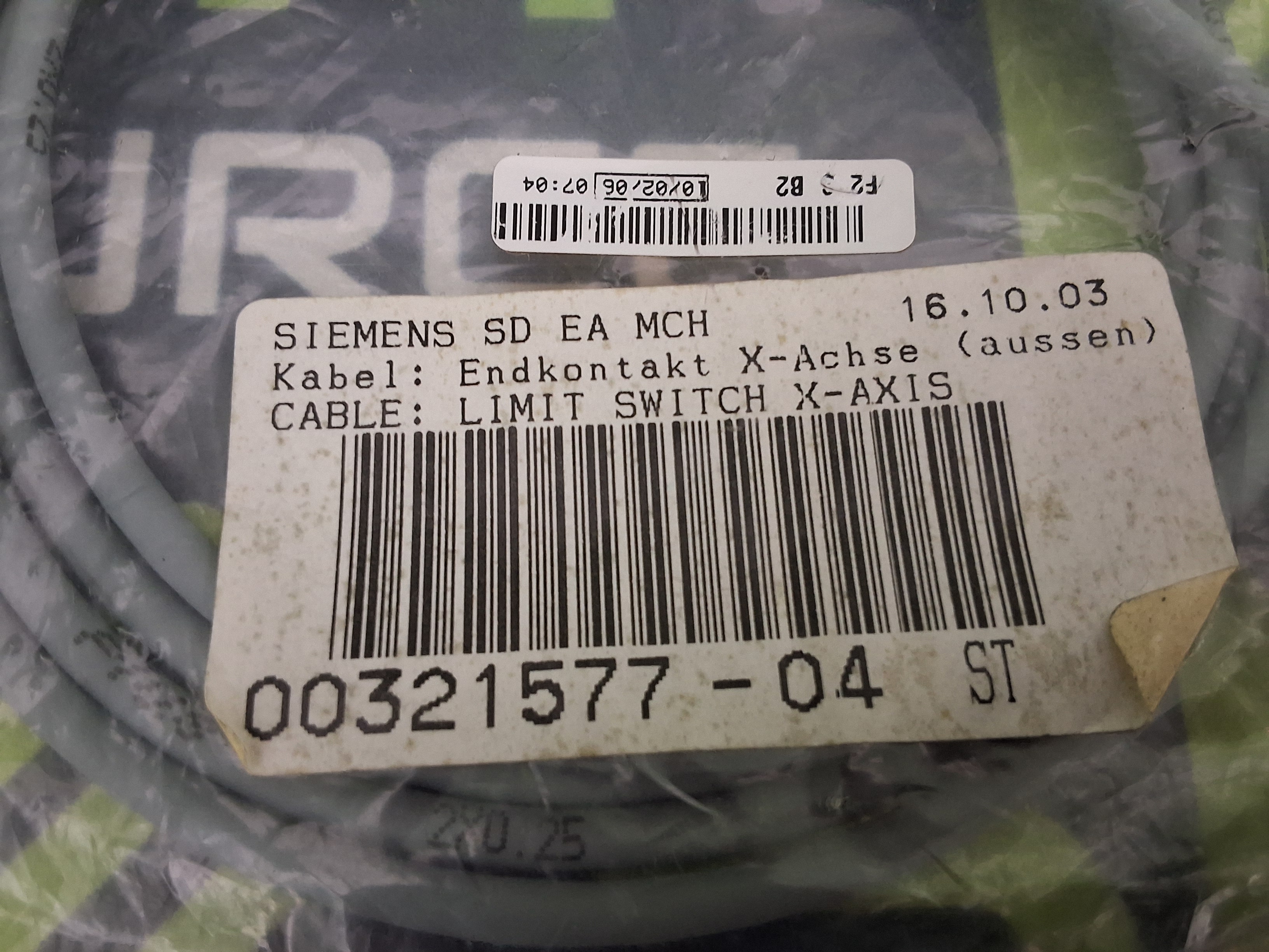 SIEMENS 00321577-04 LIMIT SWITCH X-AXIS CABLE - BRAND NEW