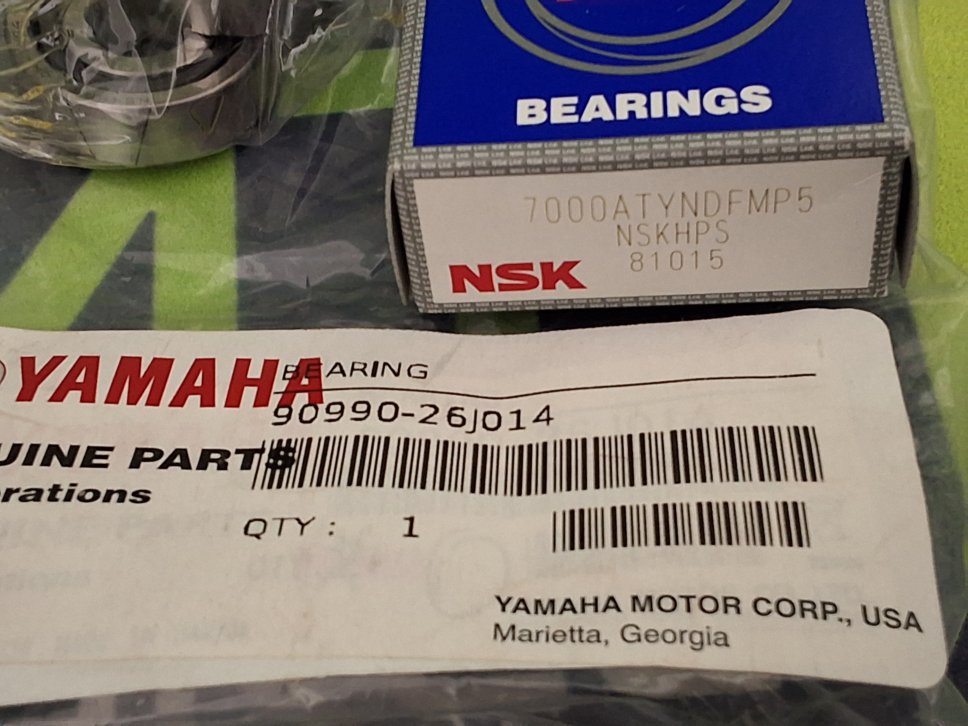 NSK 7000ATYNDFMP5 ANGULAR CONTACT BALL BEARING / YAMAHA 90990-26J014 - LOT OF 2 - BRAND NEW