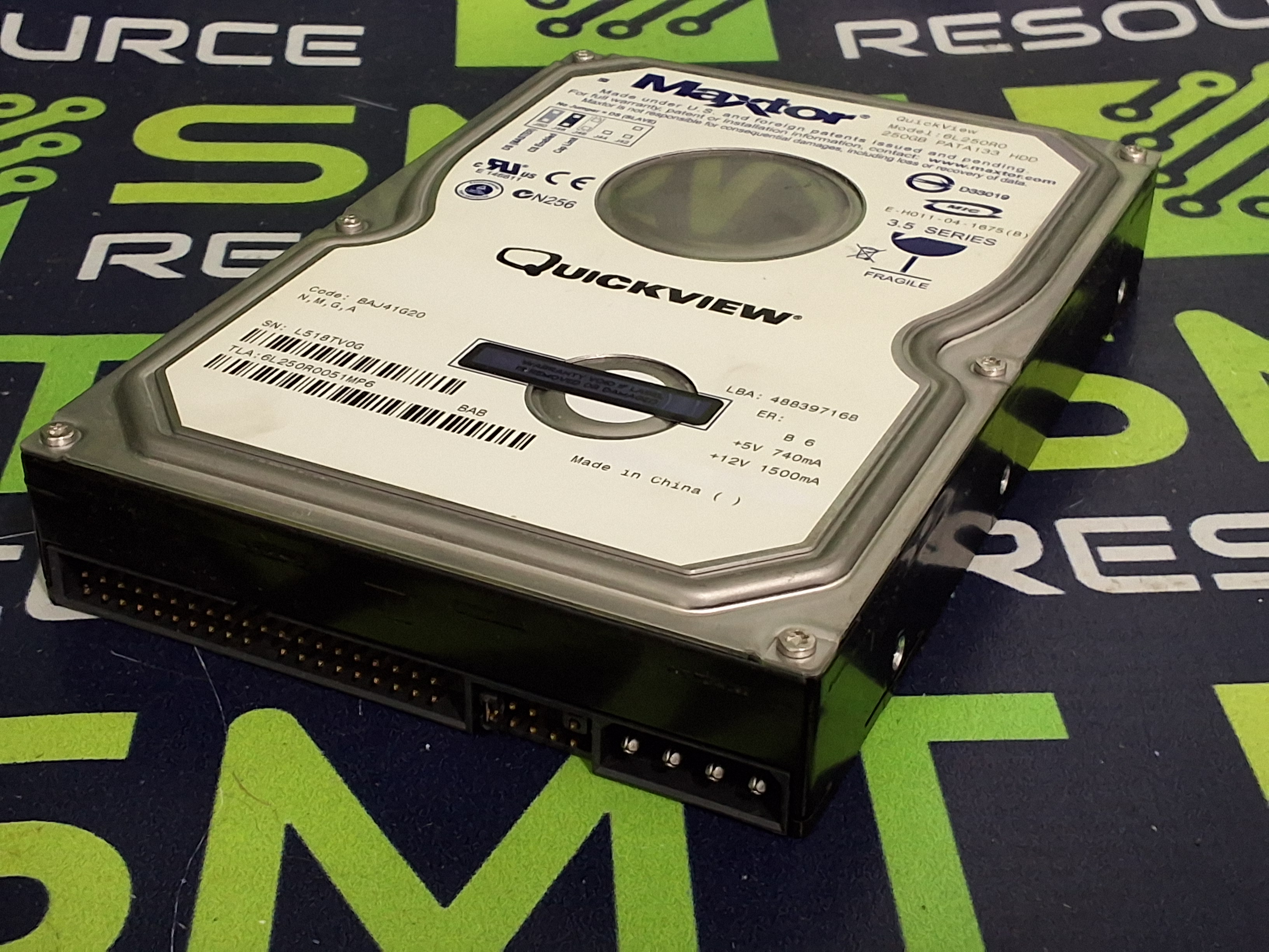 Used MAXTOR 6L250R0 HARD DRIVE 250GB PATA133
