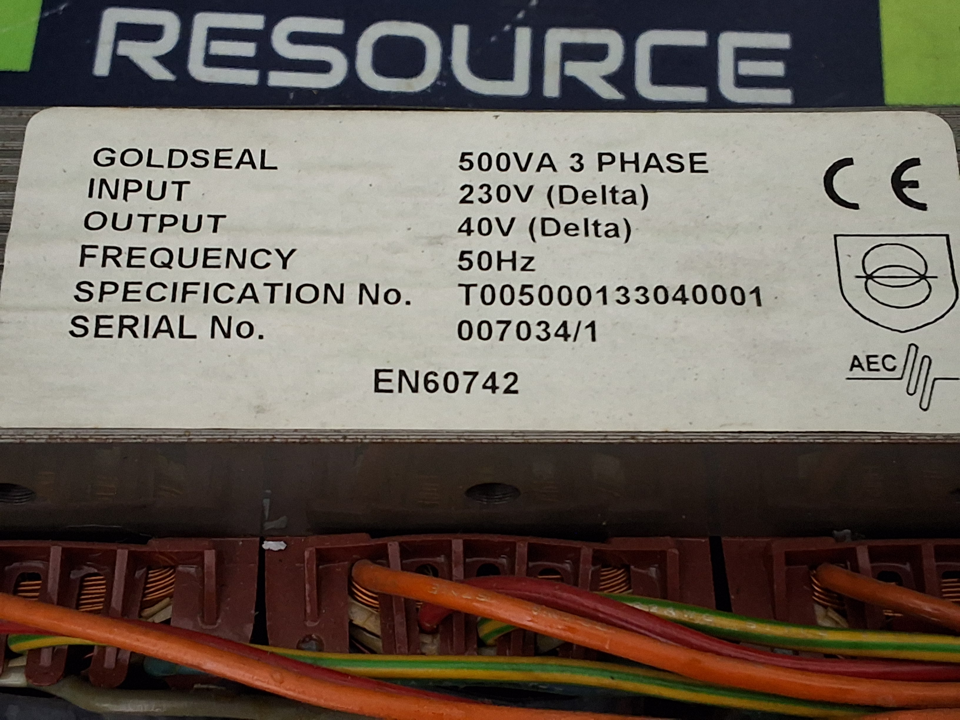 Used GOLDSEAL 3-PHASE POWER TRANSFORMER EN60742 500VA 230V 50Hz