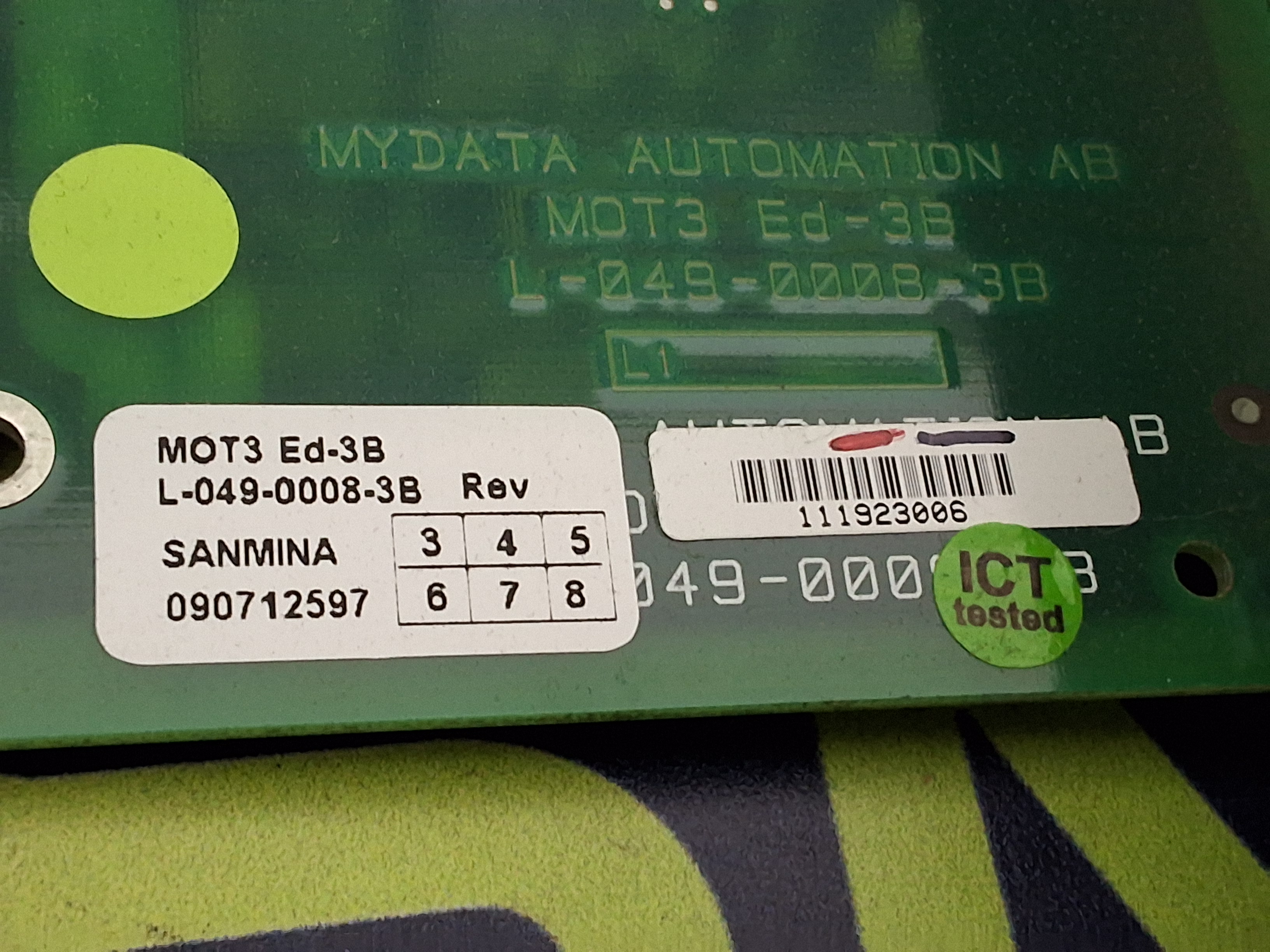 Used MYDATA MOT3 Ed-3B BOARD L-049-0008-3B