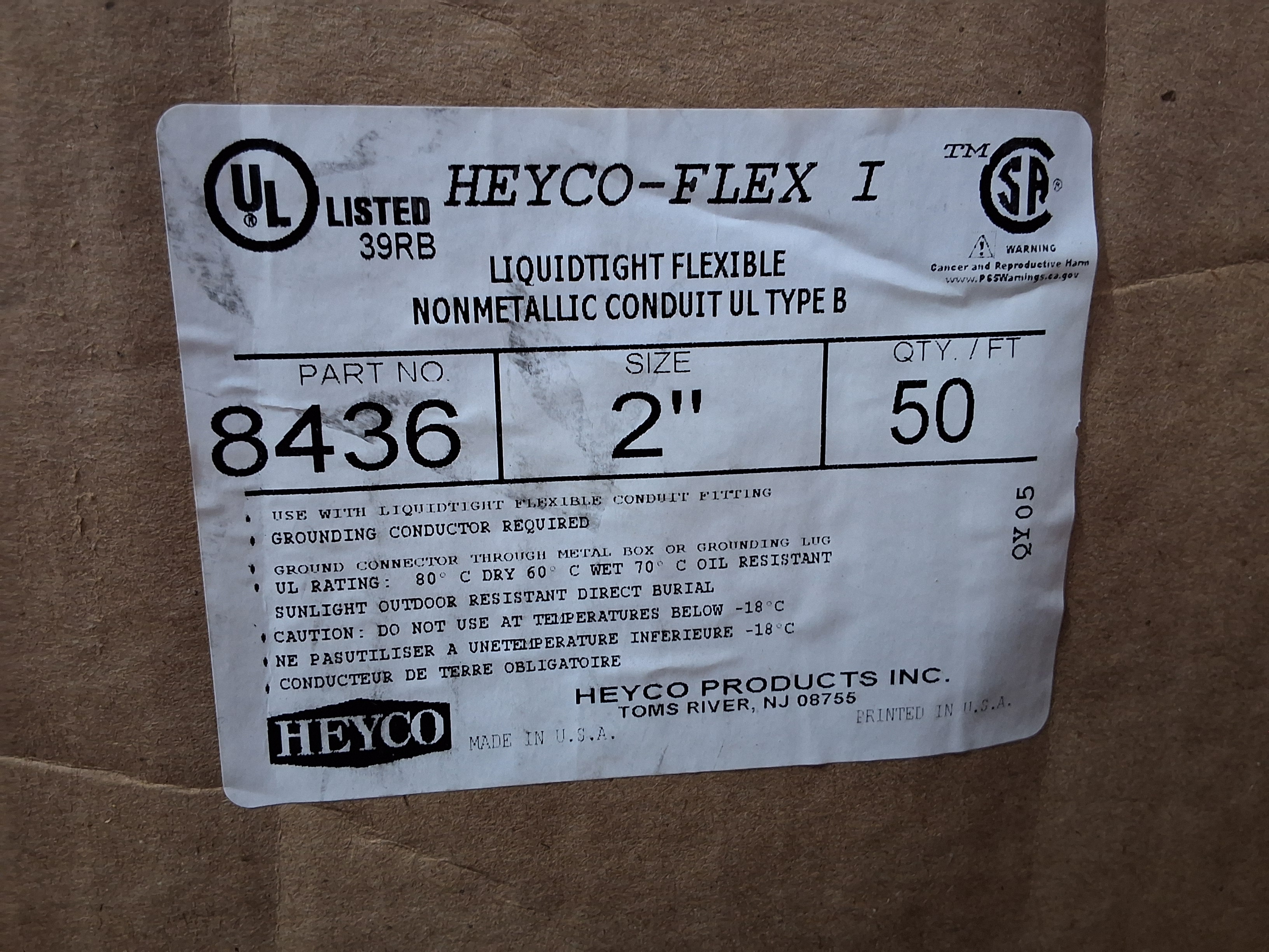 HEYC0-FLEX I 8436 HF 2" TYPE B 50' COIL GRAY CONDUIT