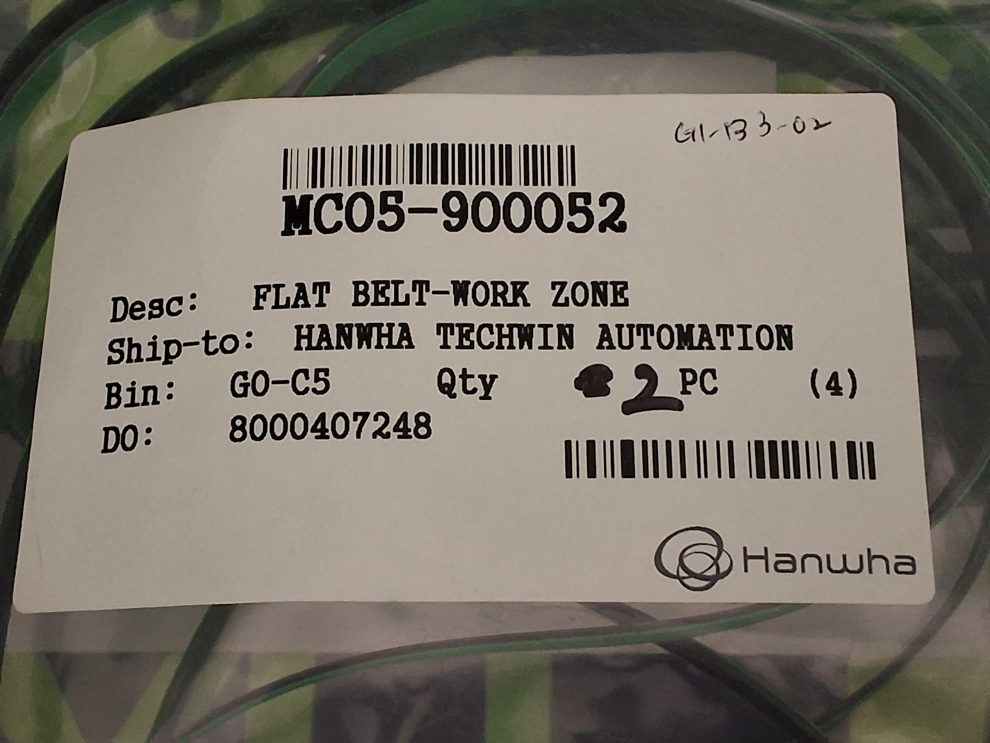 Used SAMSUNG/HANWHA MC05-900052 / J6602083A REPLACEMENT FLAT BELT