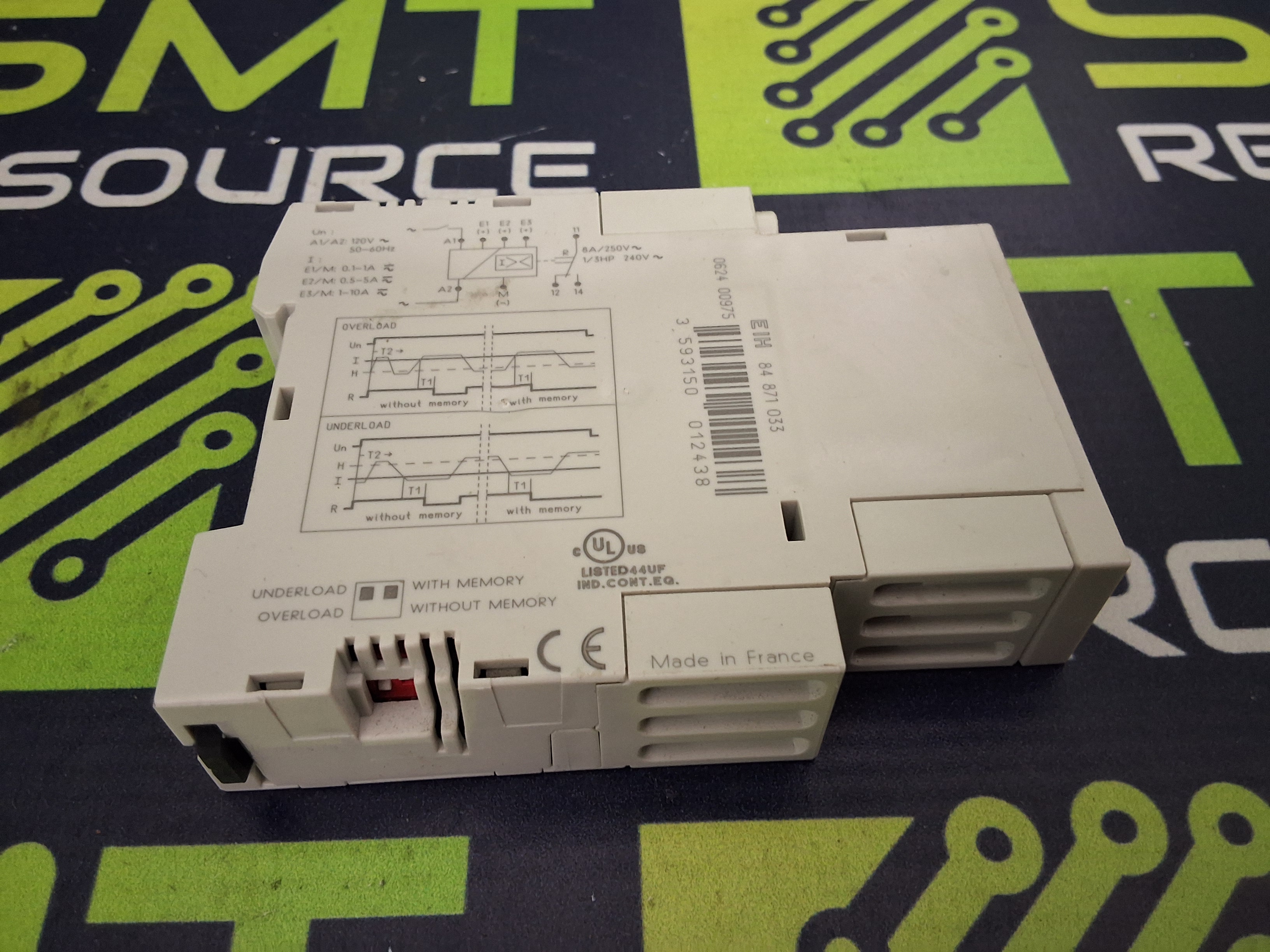 Used CROUZET EIH 84871033 CURRENT MONITORING CONTROL RELAY 120VAC 50/60Hz
