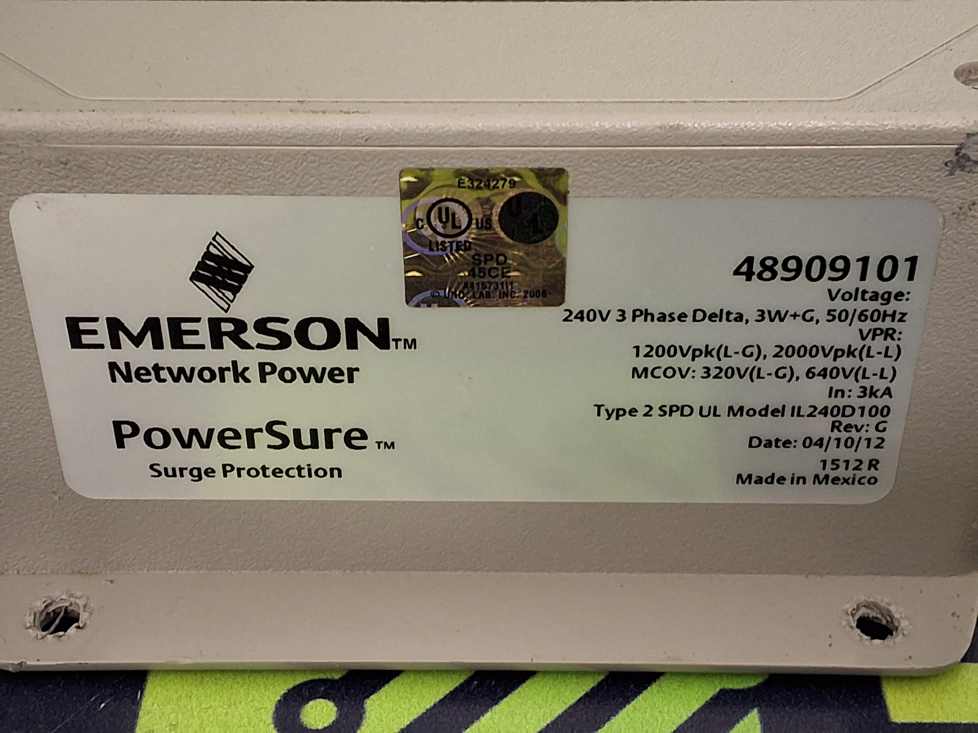 Used EMERSON 48909101 SURGE PROTECTION 240V 3-PHASE 3W 50/60Hz 