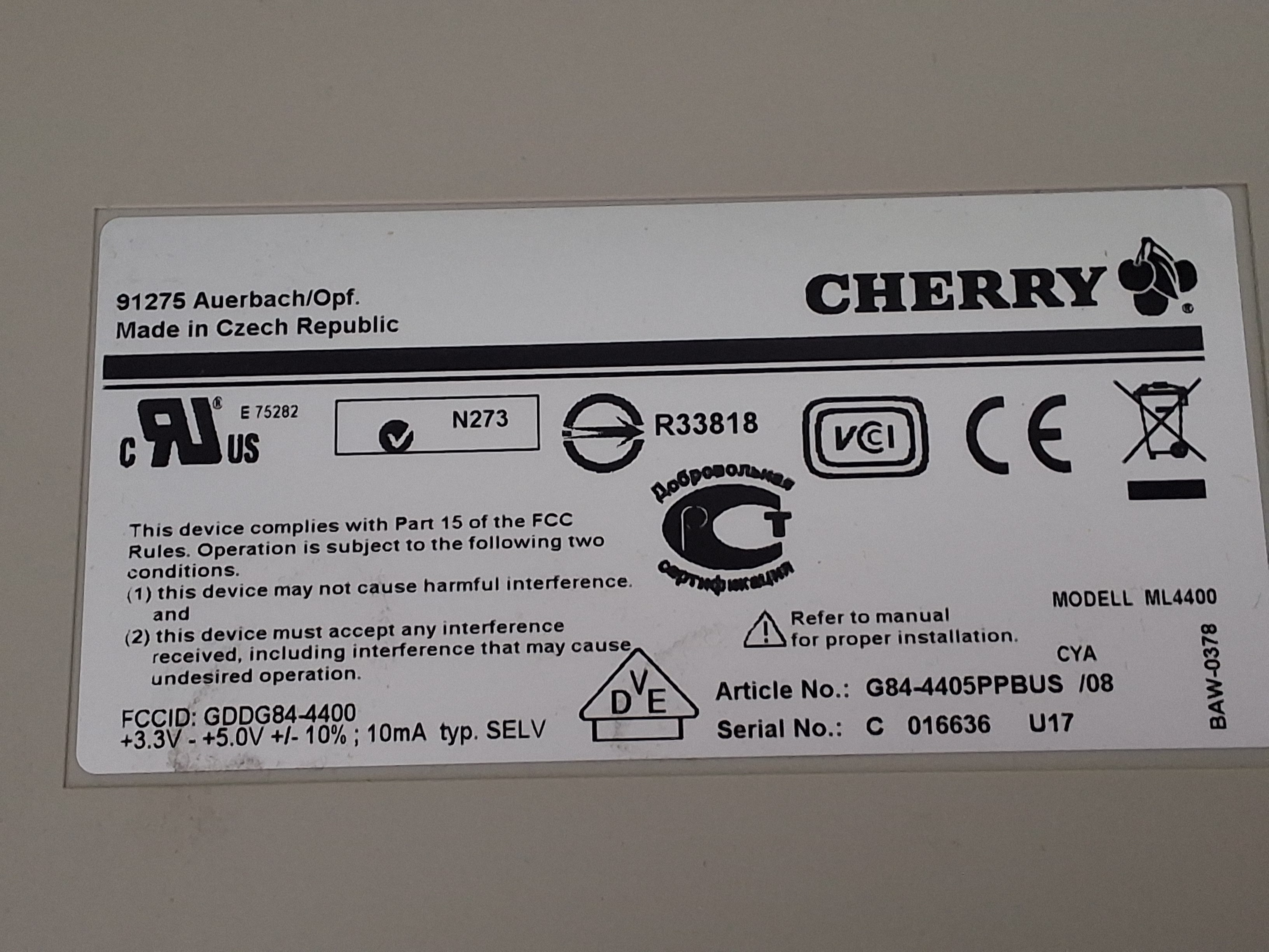 CHERRY G84-4400 ULTRASLIM KEYBOARD INTEGRATED TRACKBALL - BRAND NEW