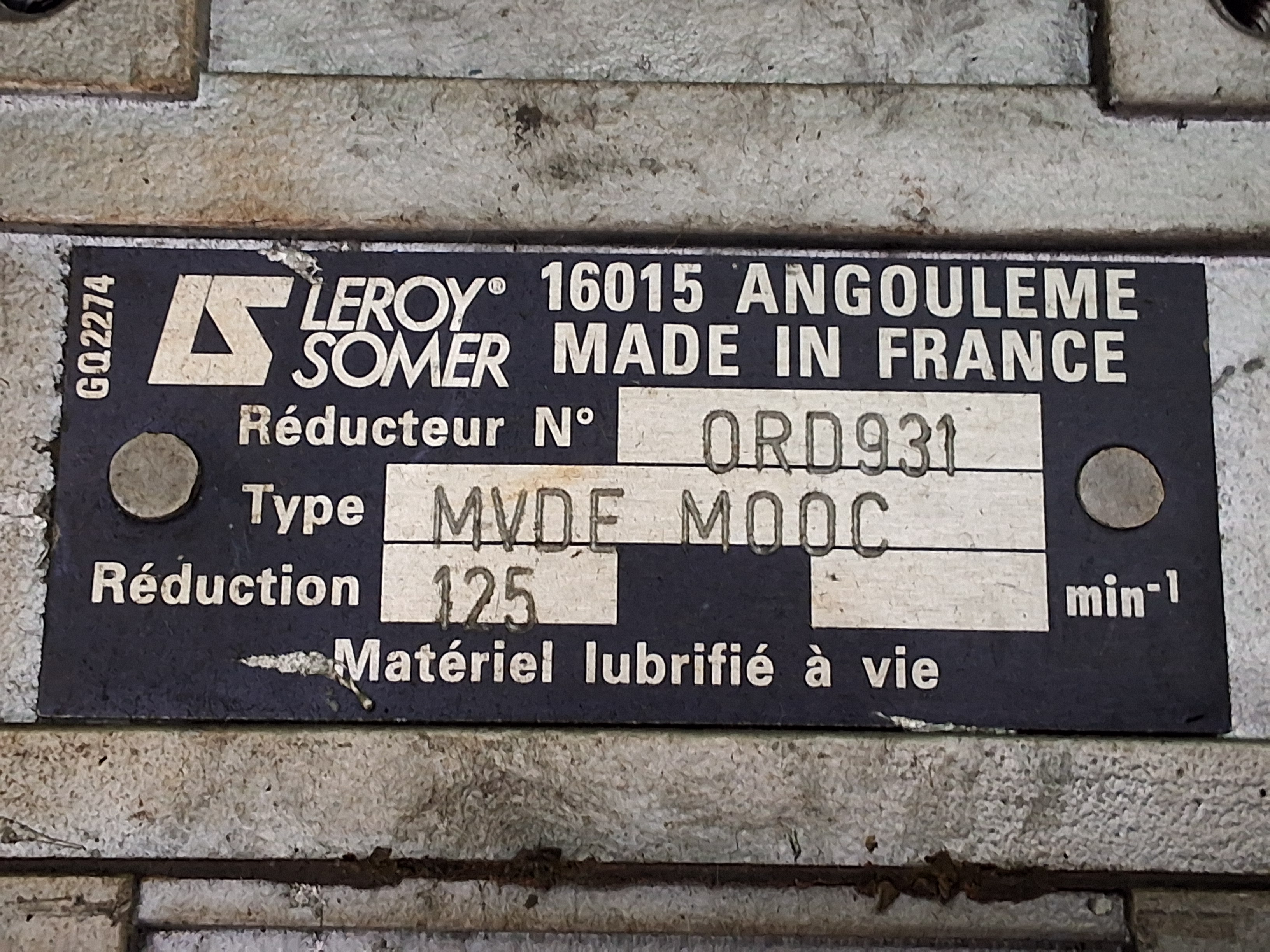 Used SOLTEC 3 LS71 MOTOR WITH LEROY SOMER MVDE M00C GEARBOX / GEAR REDUCER