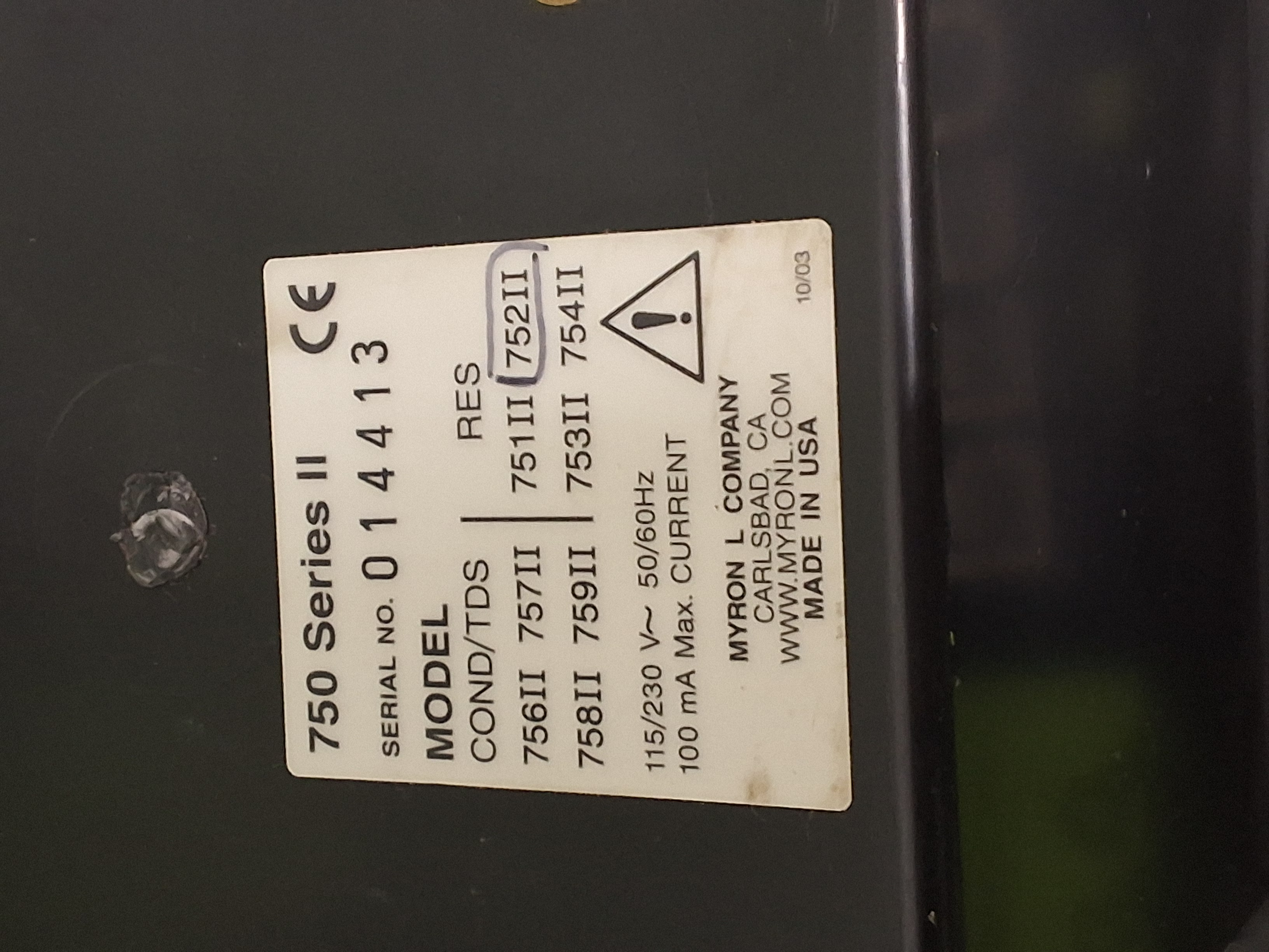 Used MYRON L COMPANY 750II COND/TDS 750 SERIES II 752II TDS MONITOR / CONTROLLER