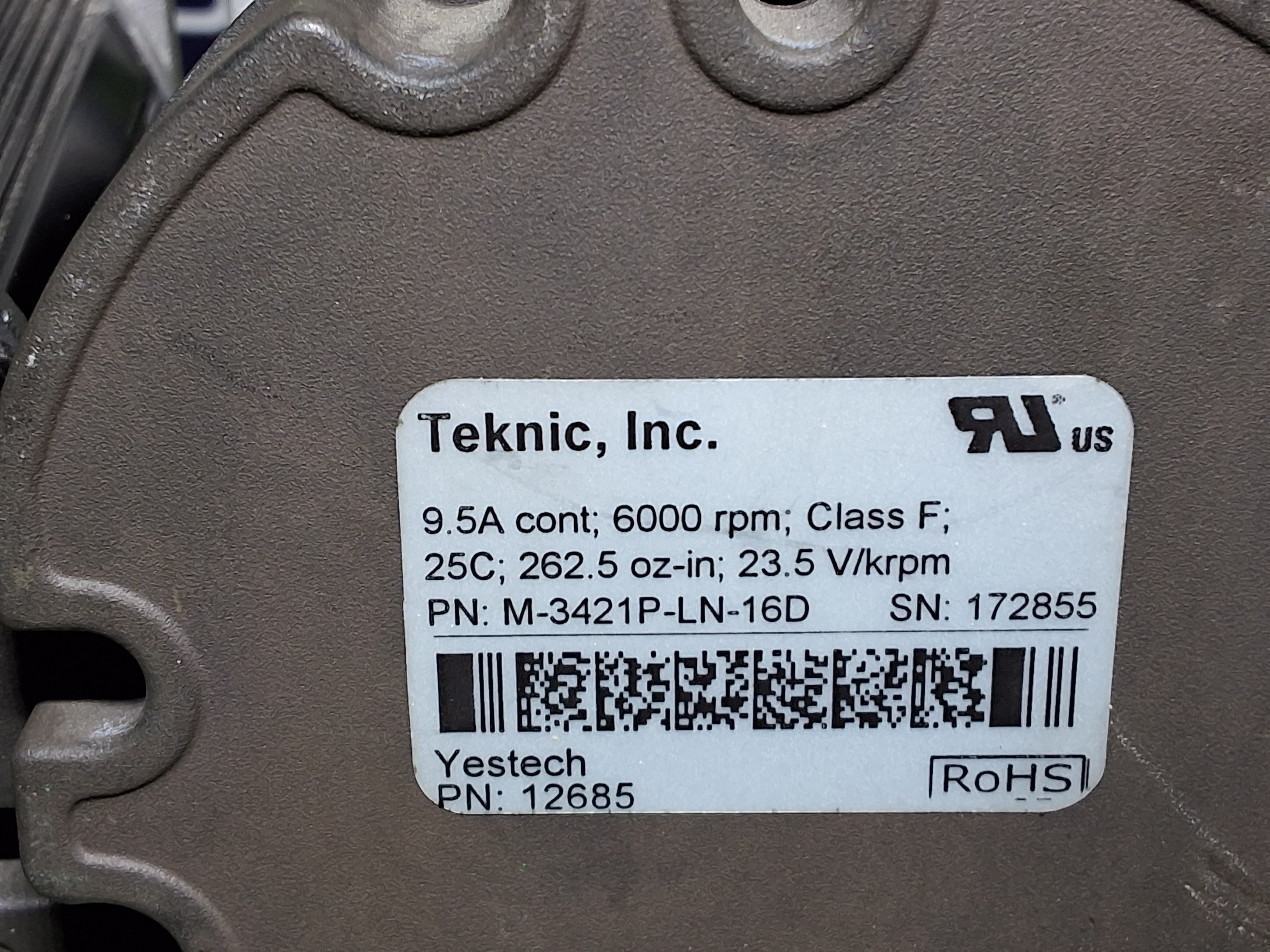 Used TEKNIC YESTECH M-3421P-LN-16D SERVO MOTOR 12685