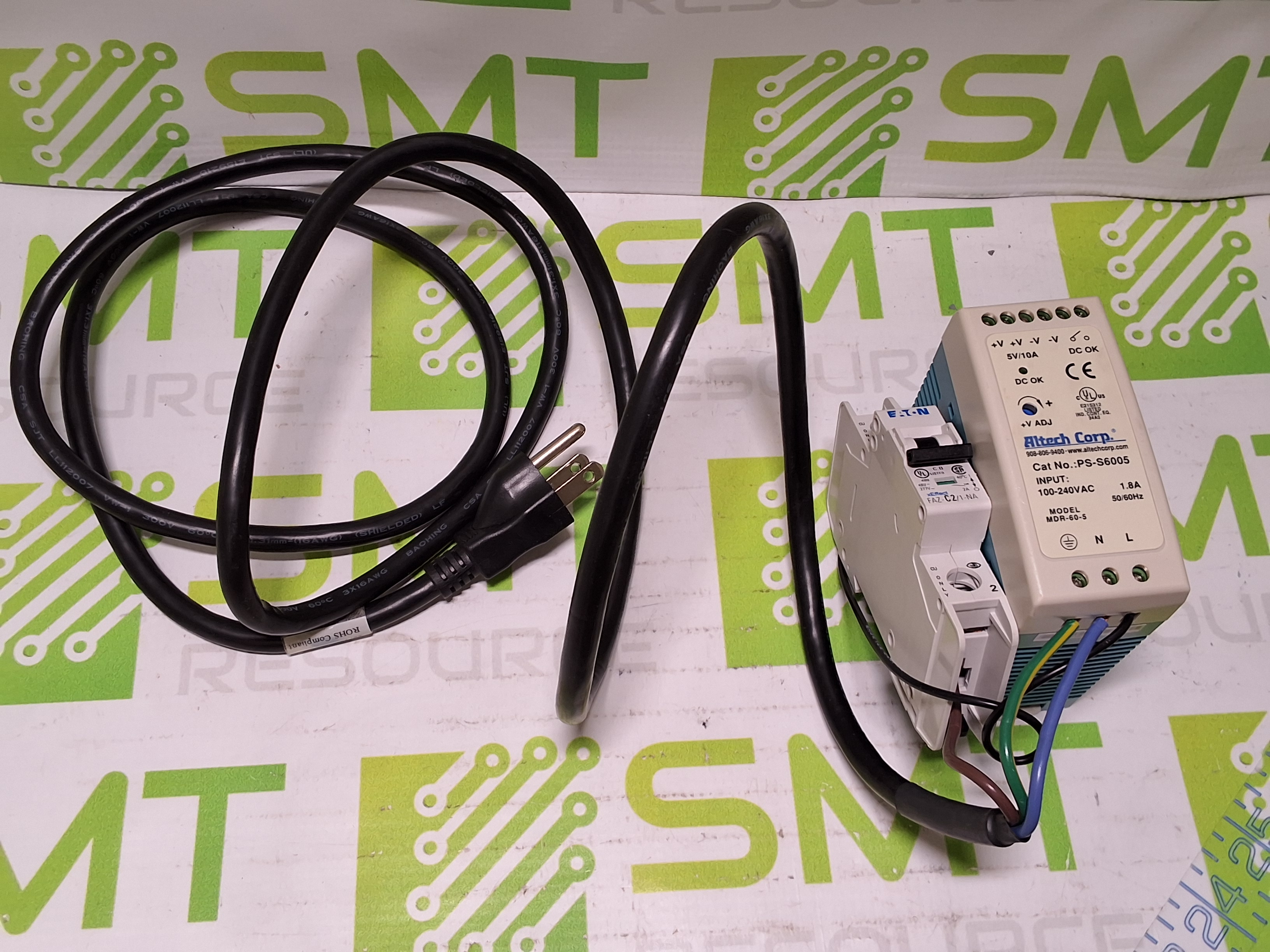 Used ALTECH CORP. PS-S6005 POWER SUPPLY WITH EATON FAZ-C2/1-NA CIRCUIT BREAKER