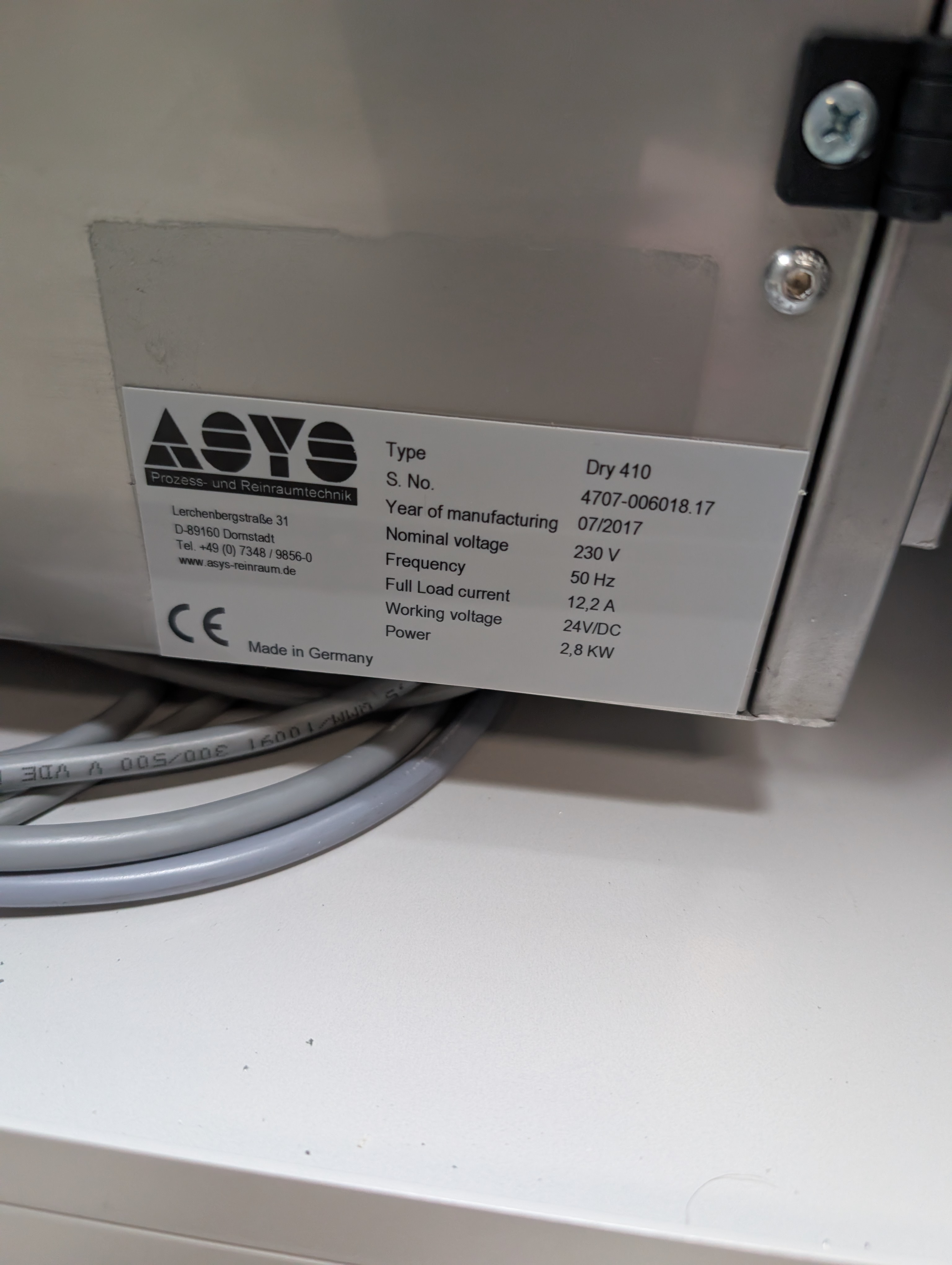 Used 2017 ASYS Dry Cabinet