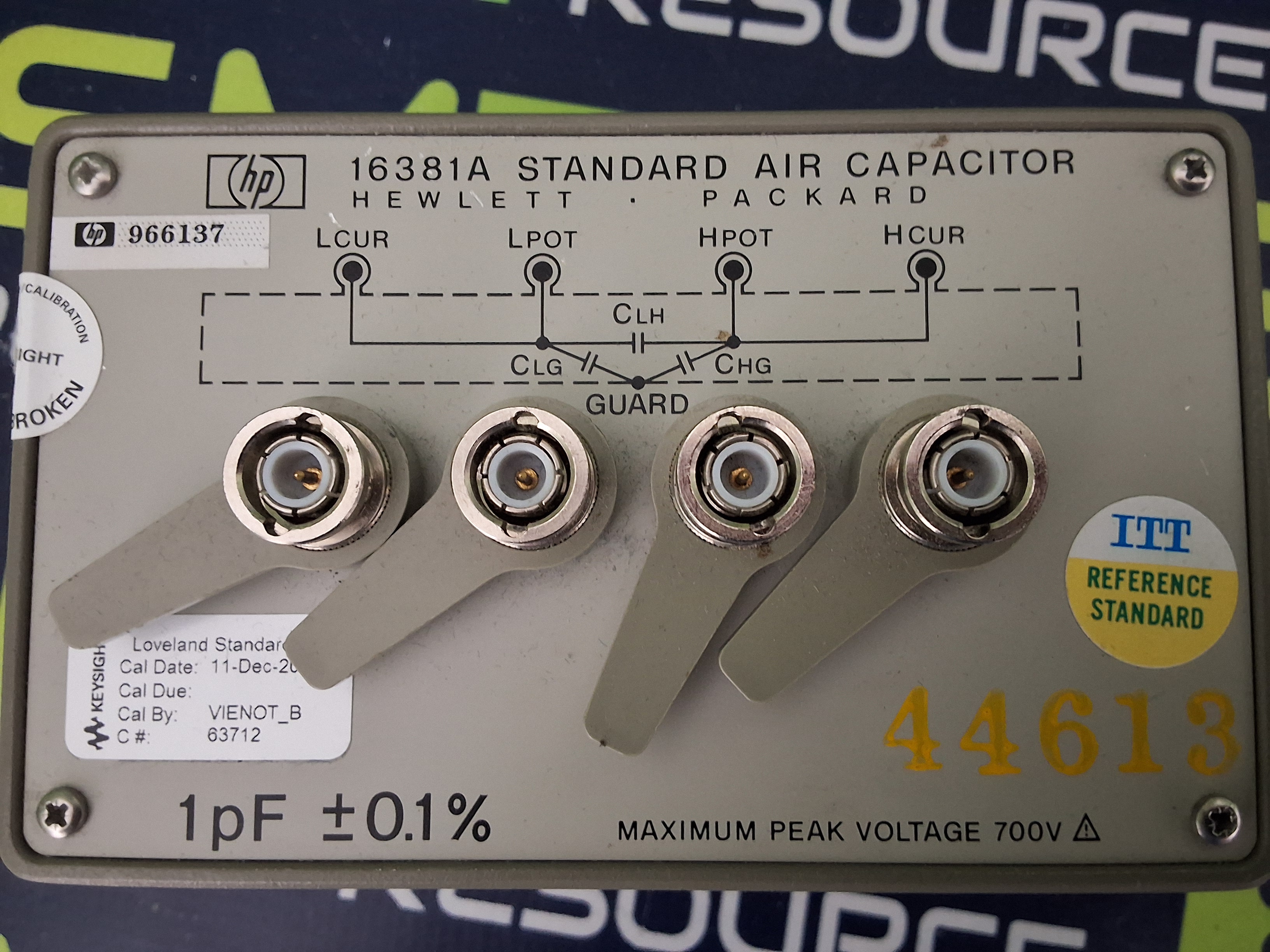 Used HP HEWLETT PACKARD 16381A STANDARD AIR CAPACITOR 1pF ±0.1% 700V