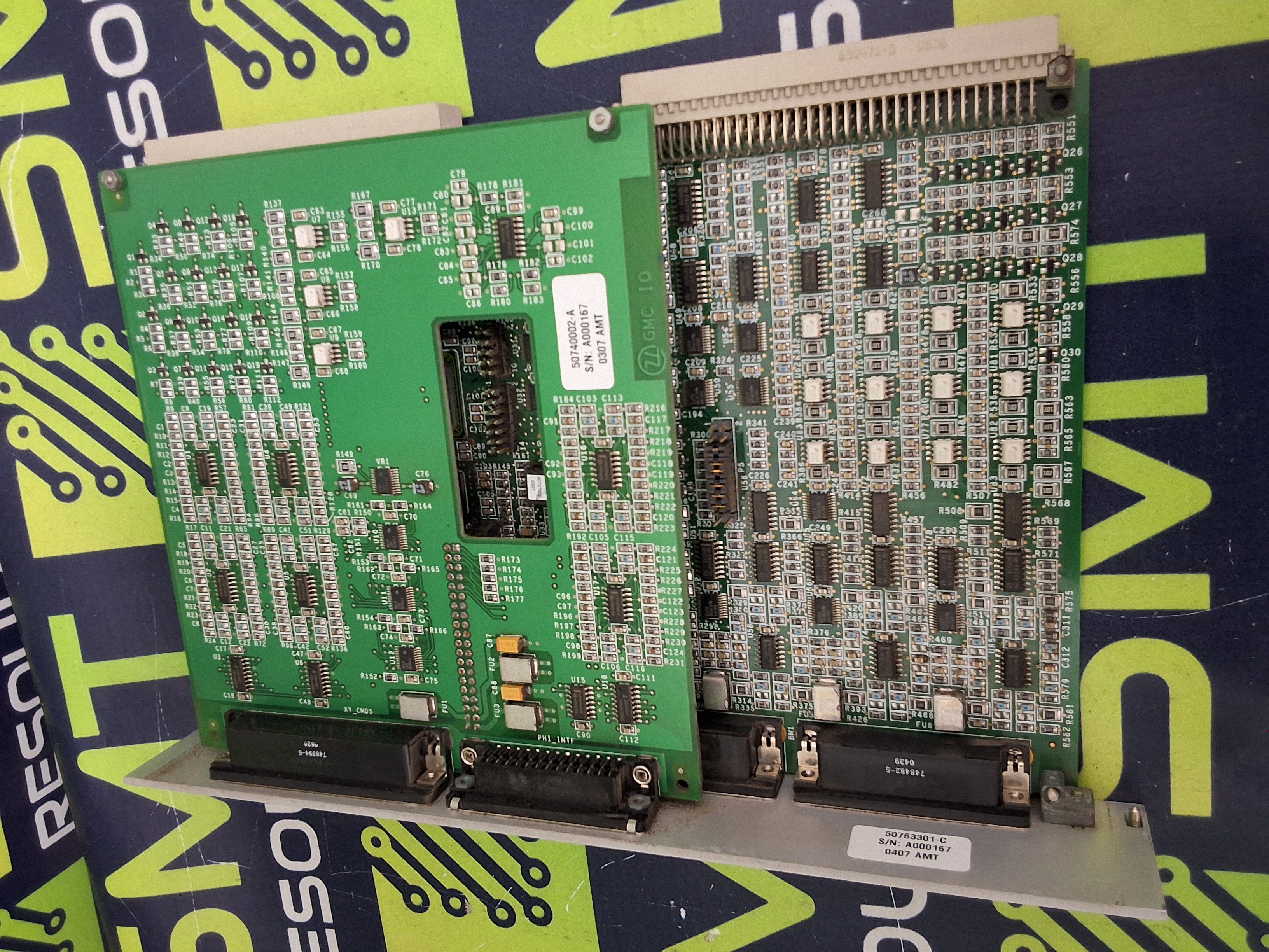 Used UNIVERSAL INSTRUMENTS 50763004 / 50762904 GMC BOARD WITH 50740002 GMC I/O MODULE 