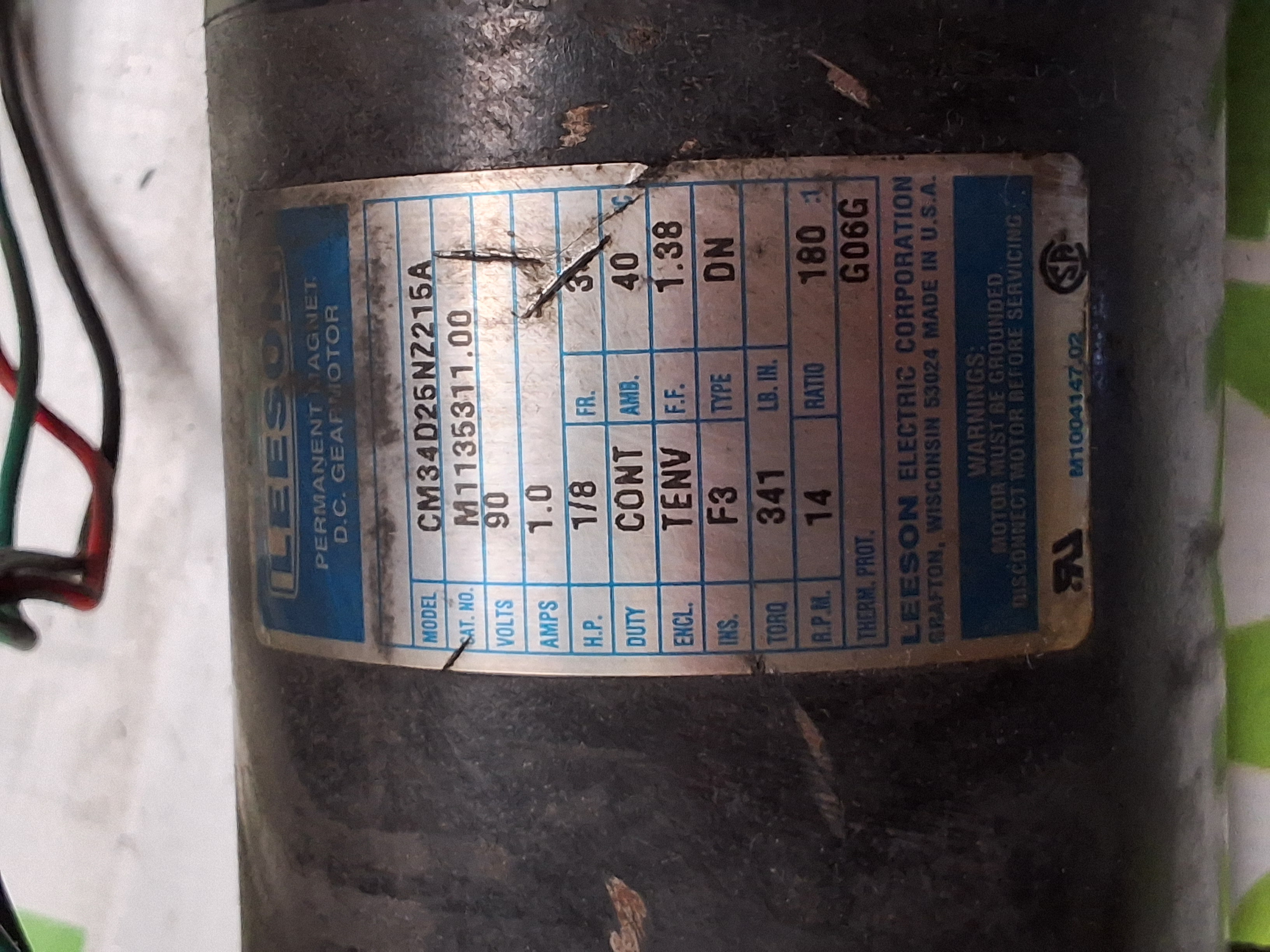 Used LEESON CM34D25NZ215A DC GEAR MOTOR