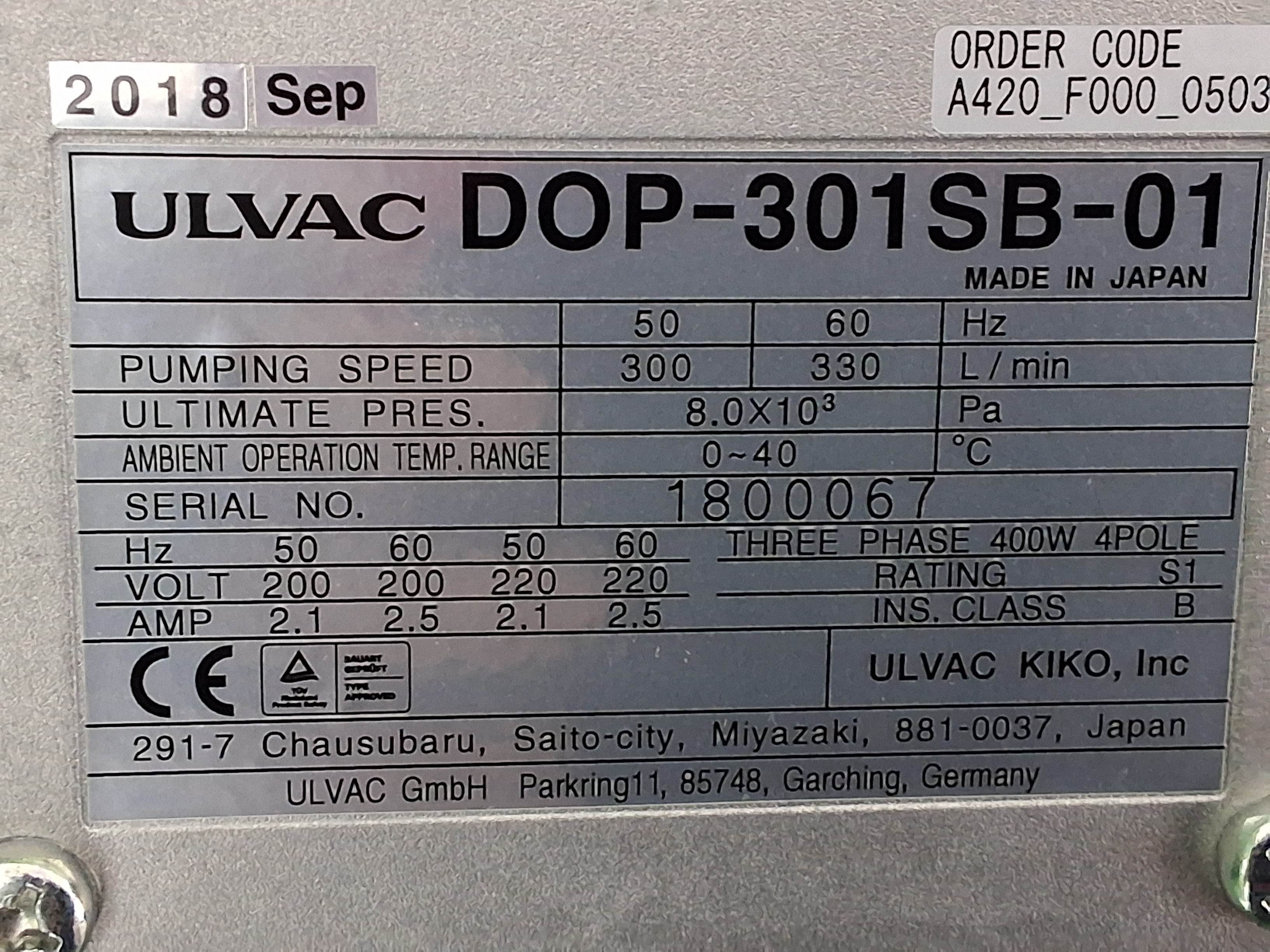 Used ULVAC DOP