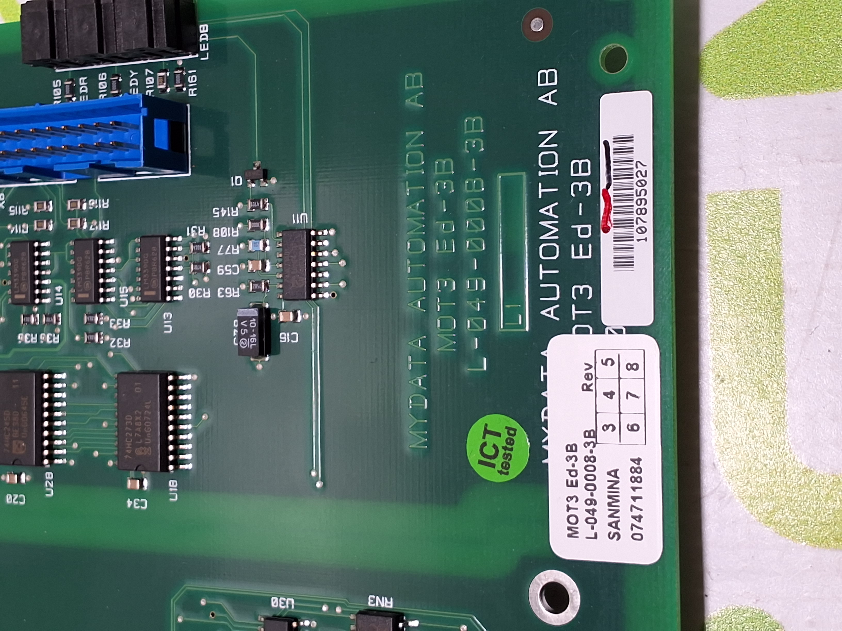 Used MYDATA MOT3 Ed-3B PCB L-049-0008-3B 