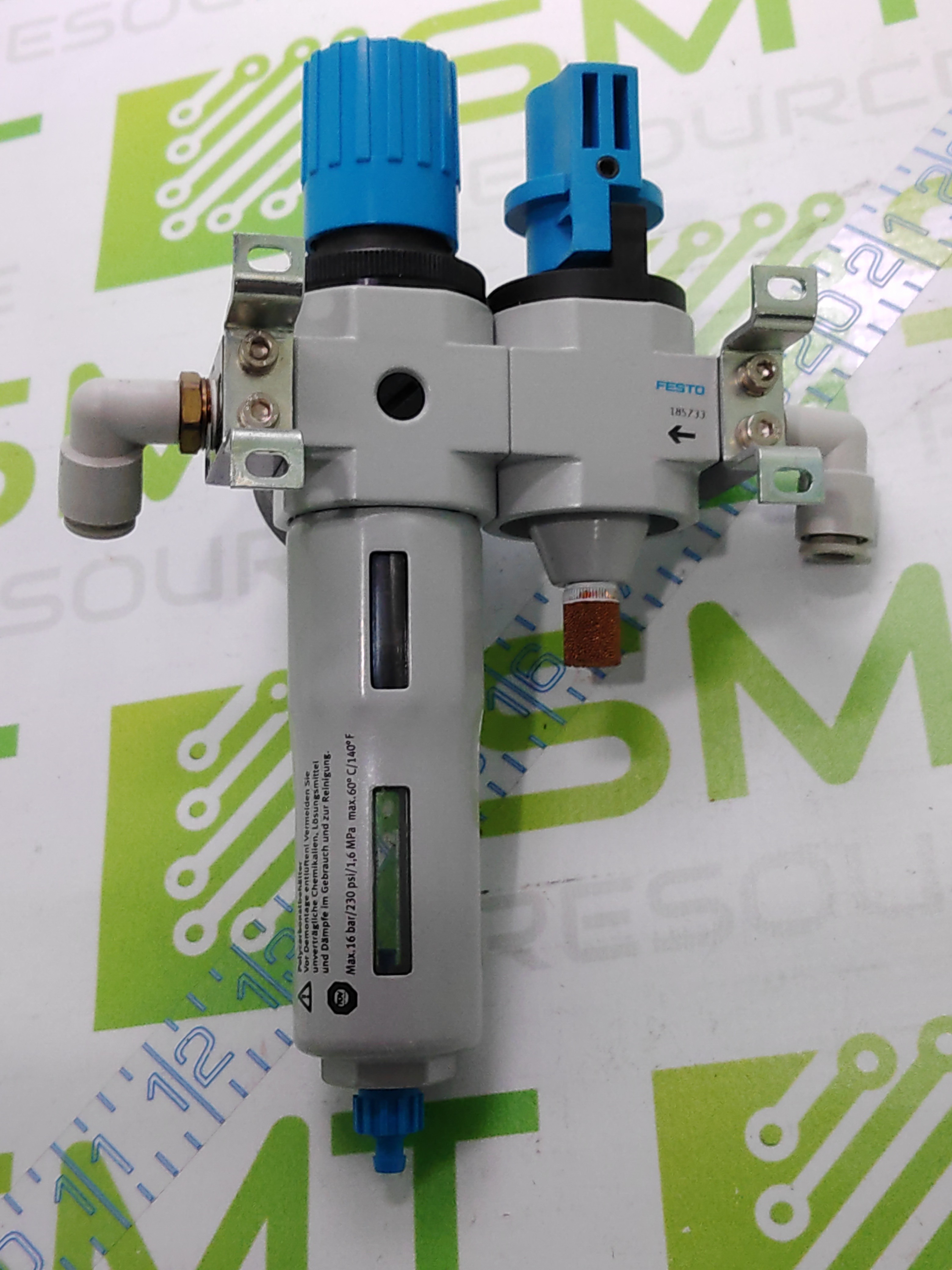 Used FESTO LFR-D-MINI FILTER REGULATOR W/ HE-D-MINI SHUT OFF